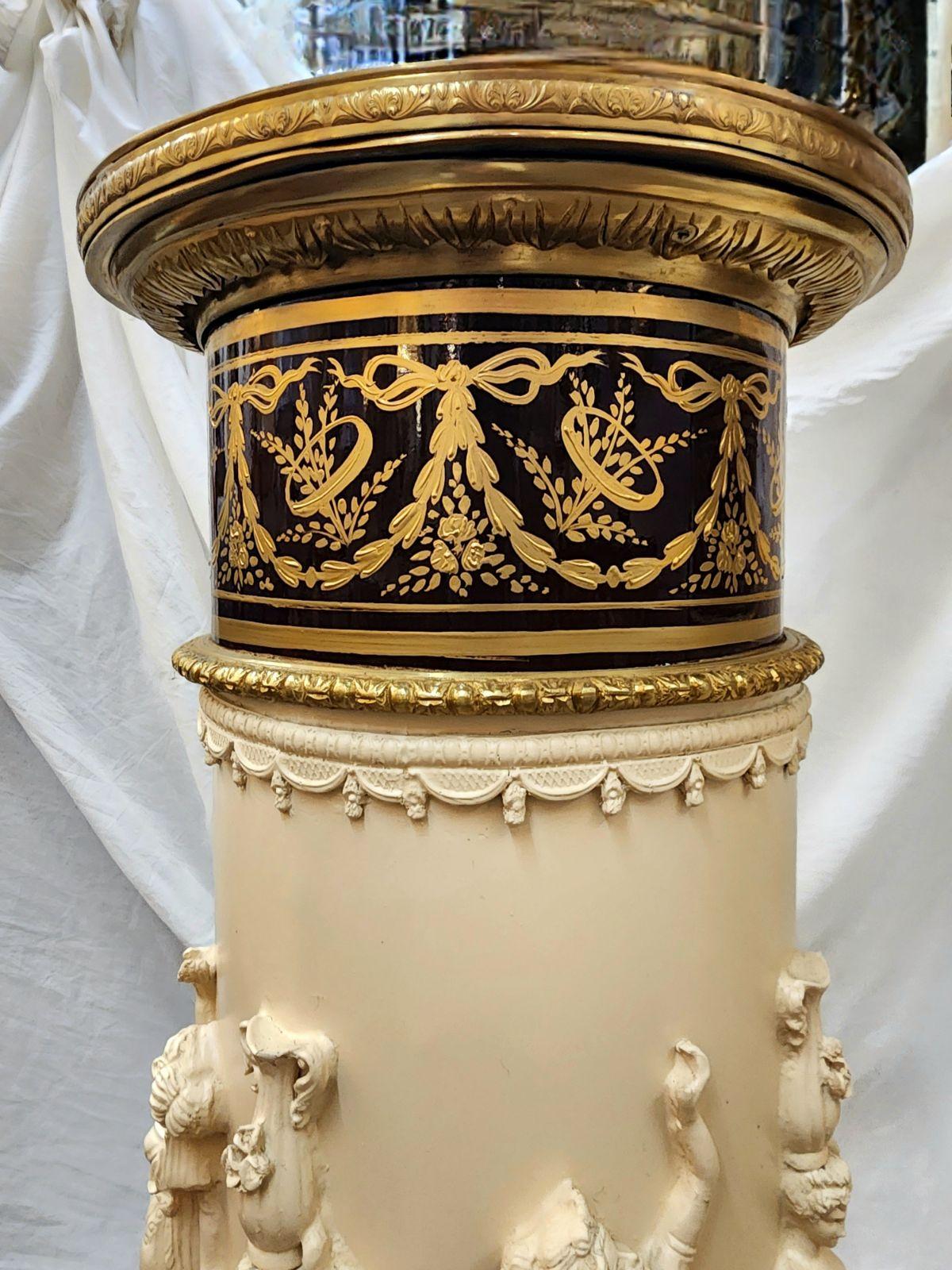A Pair of Neoclassical Pedestals with Gilt Bronze mounts and sculpted figures. 