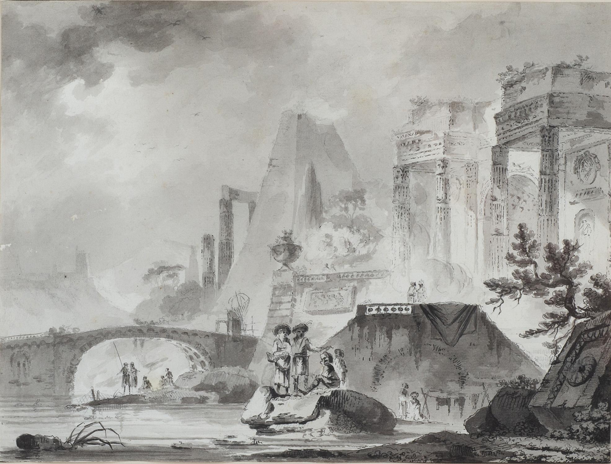 18th Century Pair of French Neoclassical Ruin Drawings For Sale