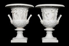 Pair of French Neoclassical St White Biscuit Porcelain Krater Vases With Figures