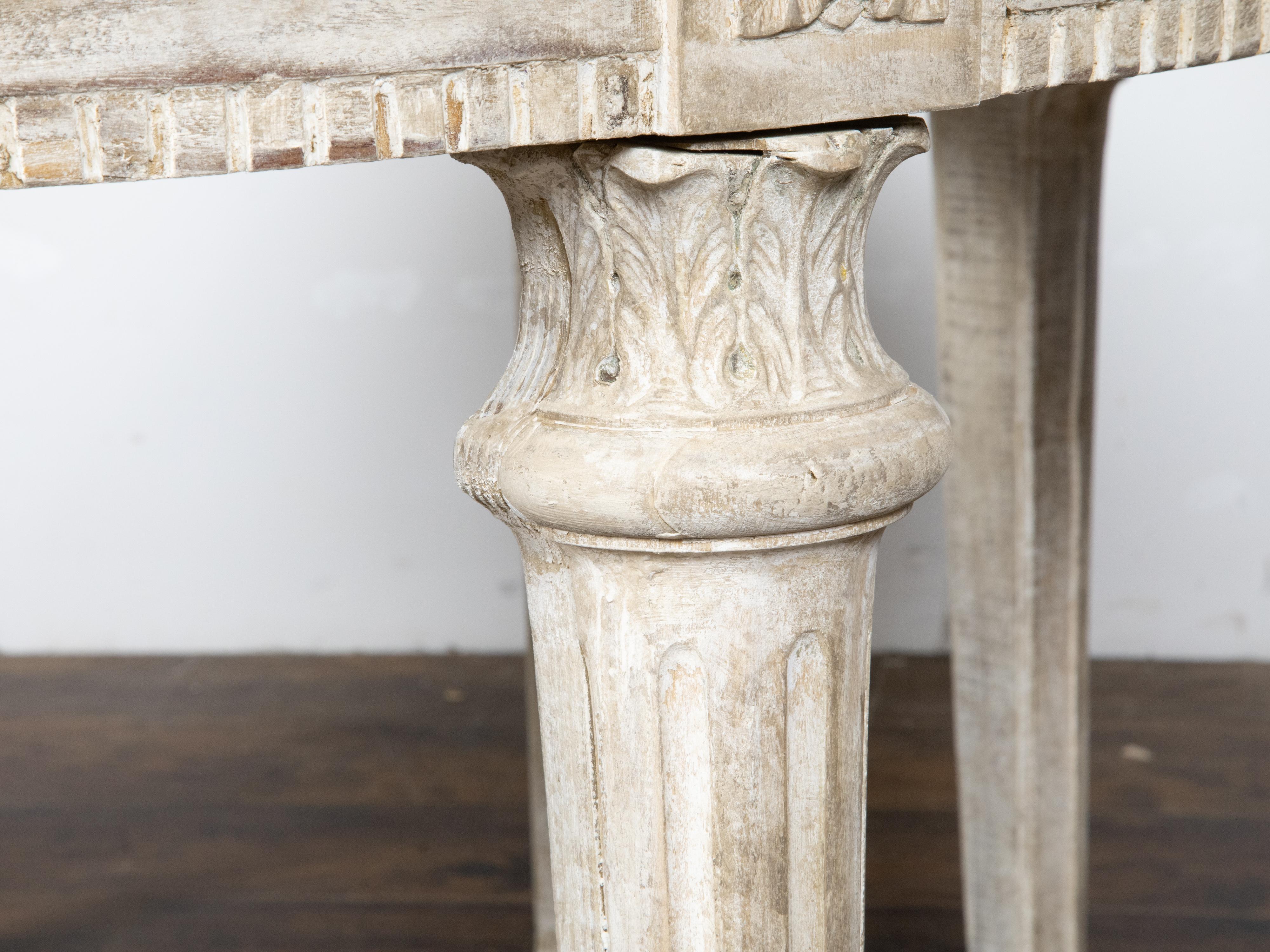 Pair of French Neoclassical Style 1880s Demilune Tables with Carved Décor For Sale 5