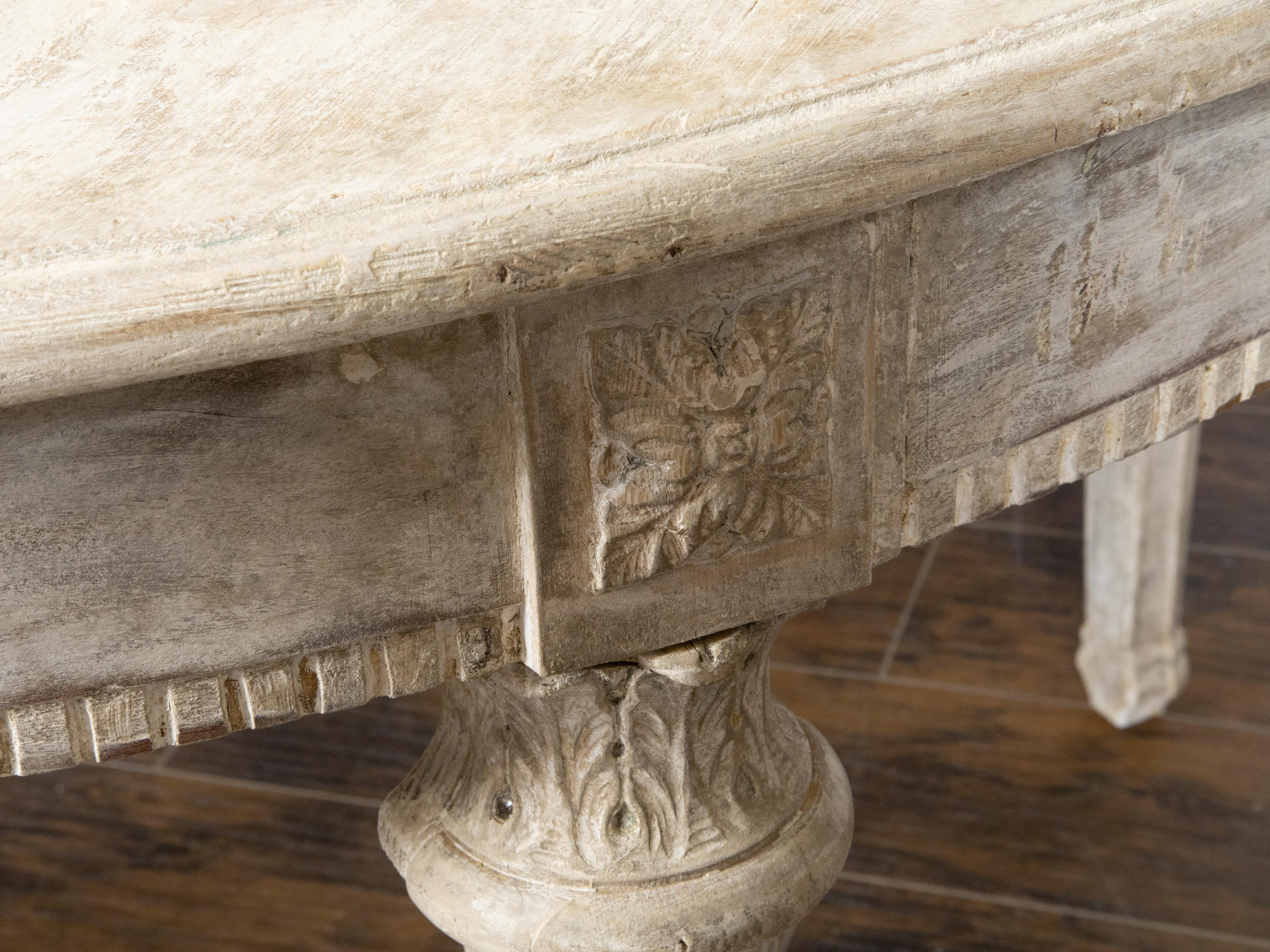 Pair of French Neoclassical Style 1880s Demilune Tables with Carved Décor For Sale 6