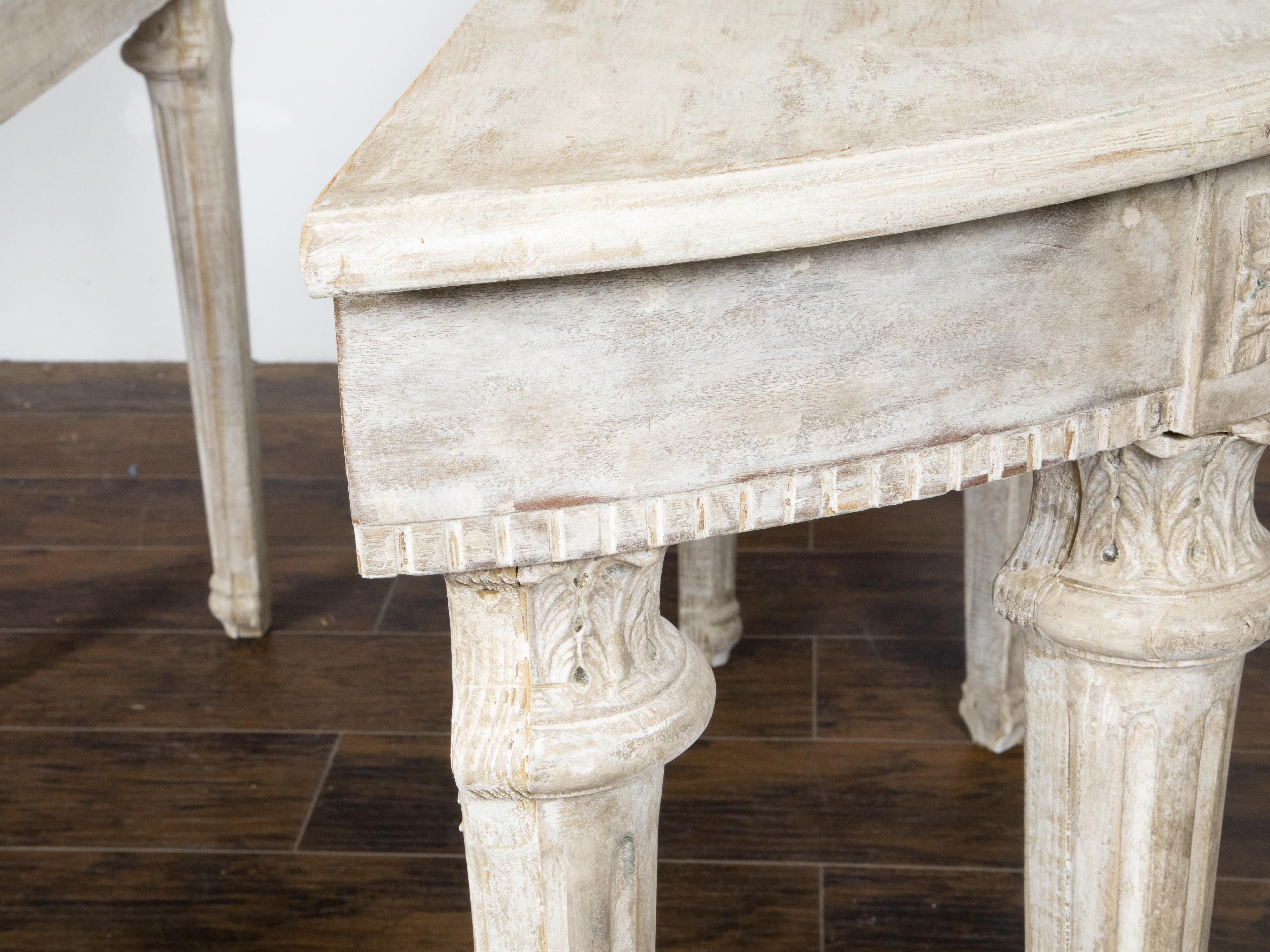 Pair of French Neoclassical Style 1880s Demilune Tables with Carved Décor For Sale 7