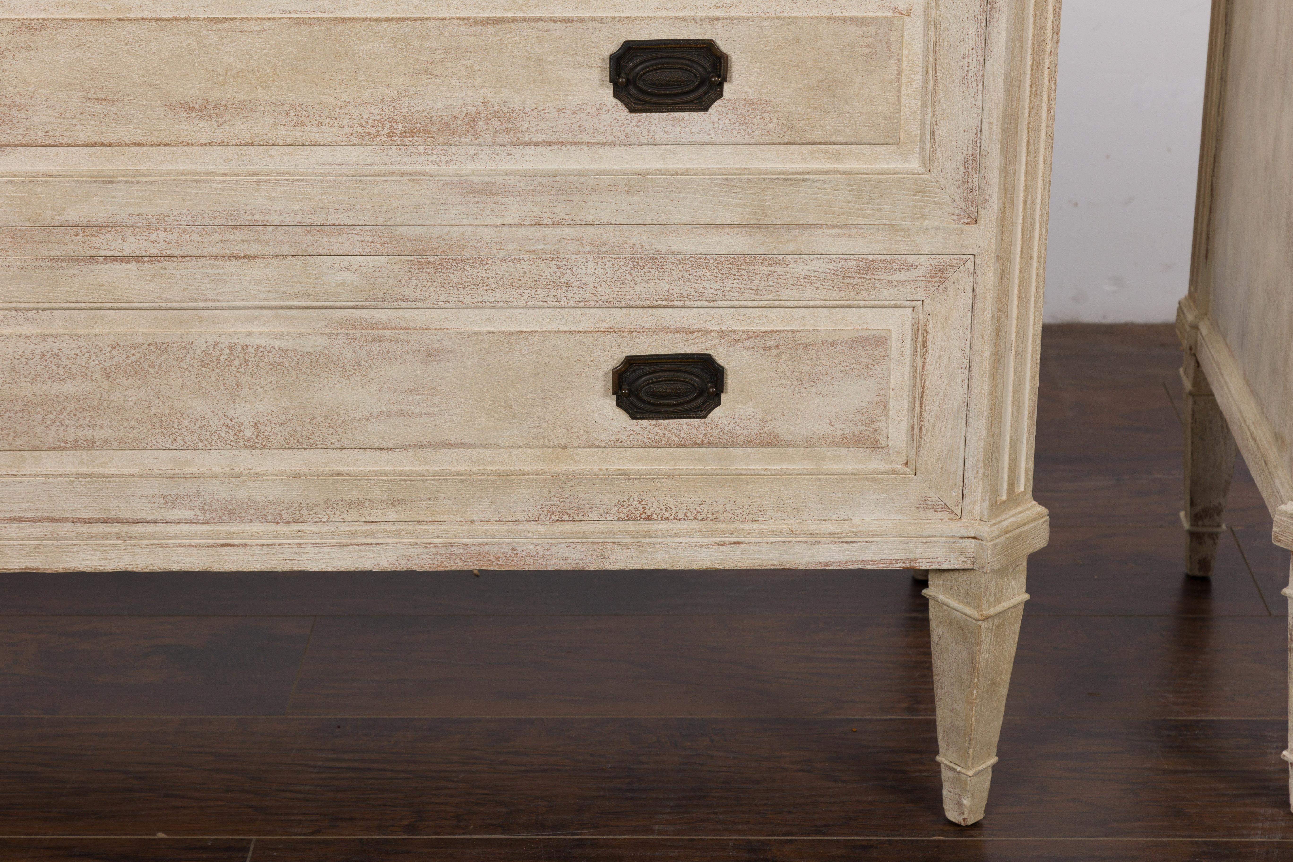 Pair of French Neoclassical Style 1930s Painted Chests with Marble Tops For Sale 5