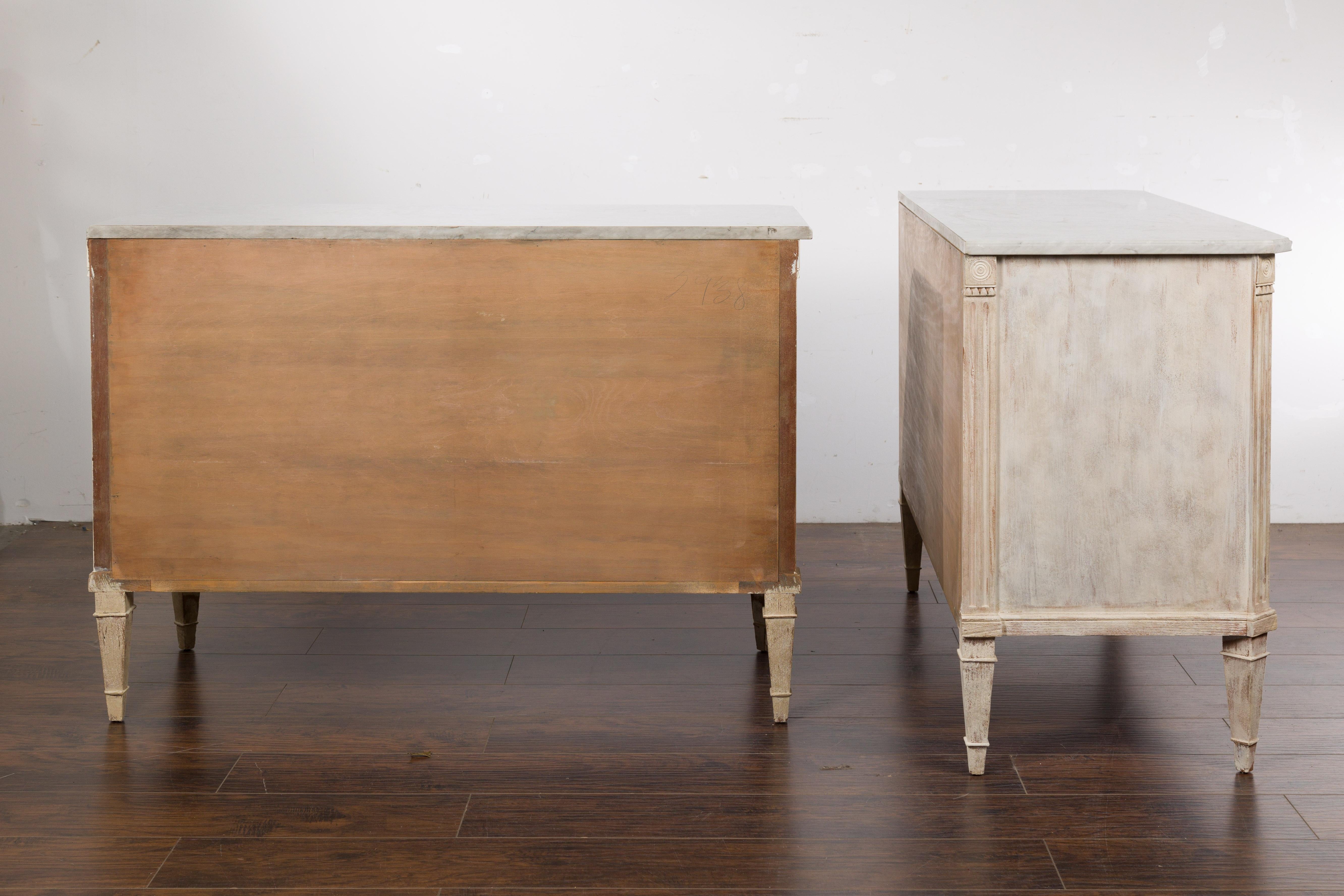 Pair of French Neoclassical Style 1930s Painted Chests with Marble Tops For Sale 12
