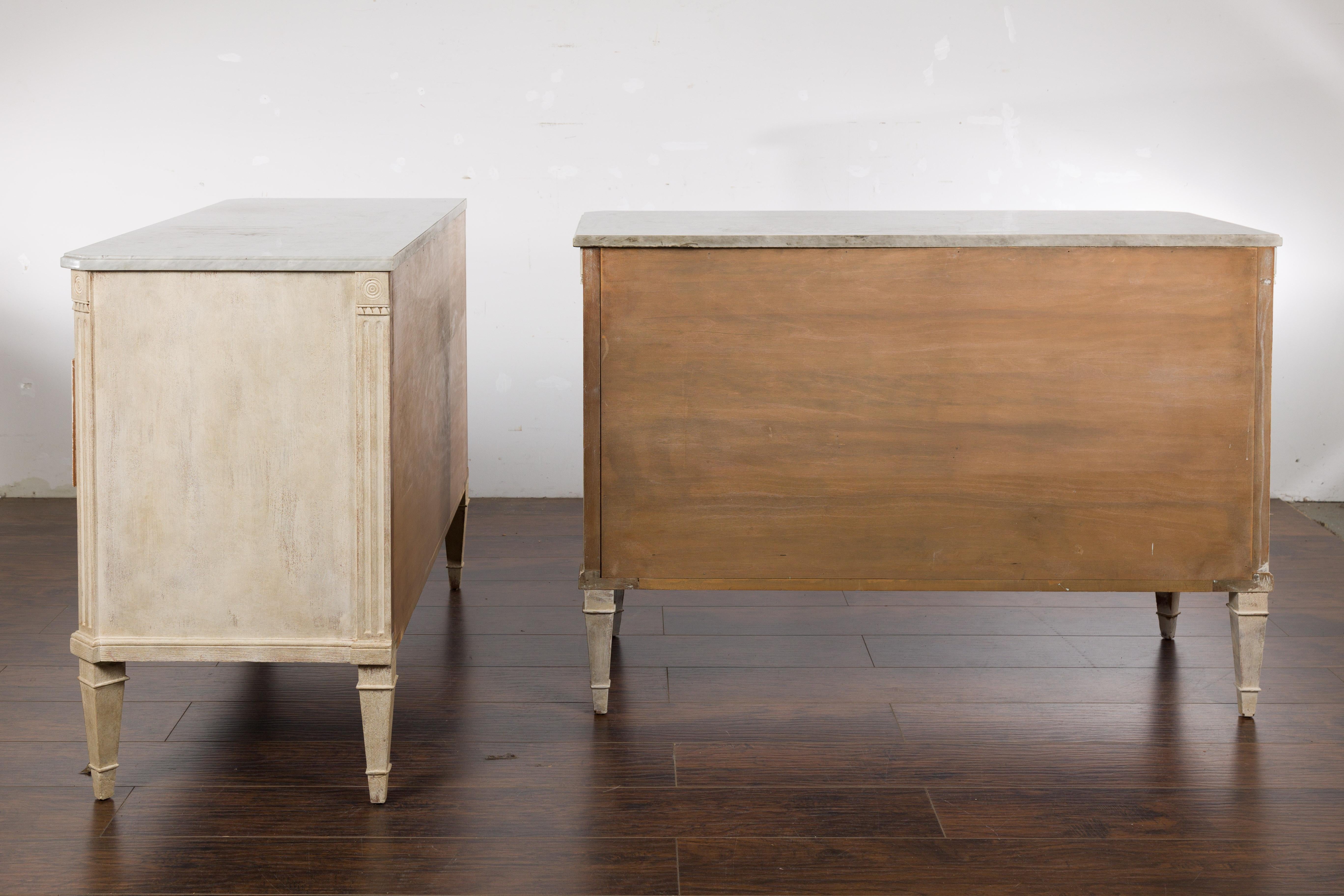 Pair of French Neoclassical Style 1930s Painted Chests with Marble Tops For Sale 13