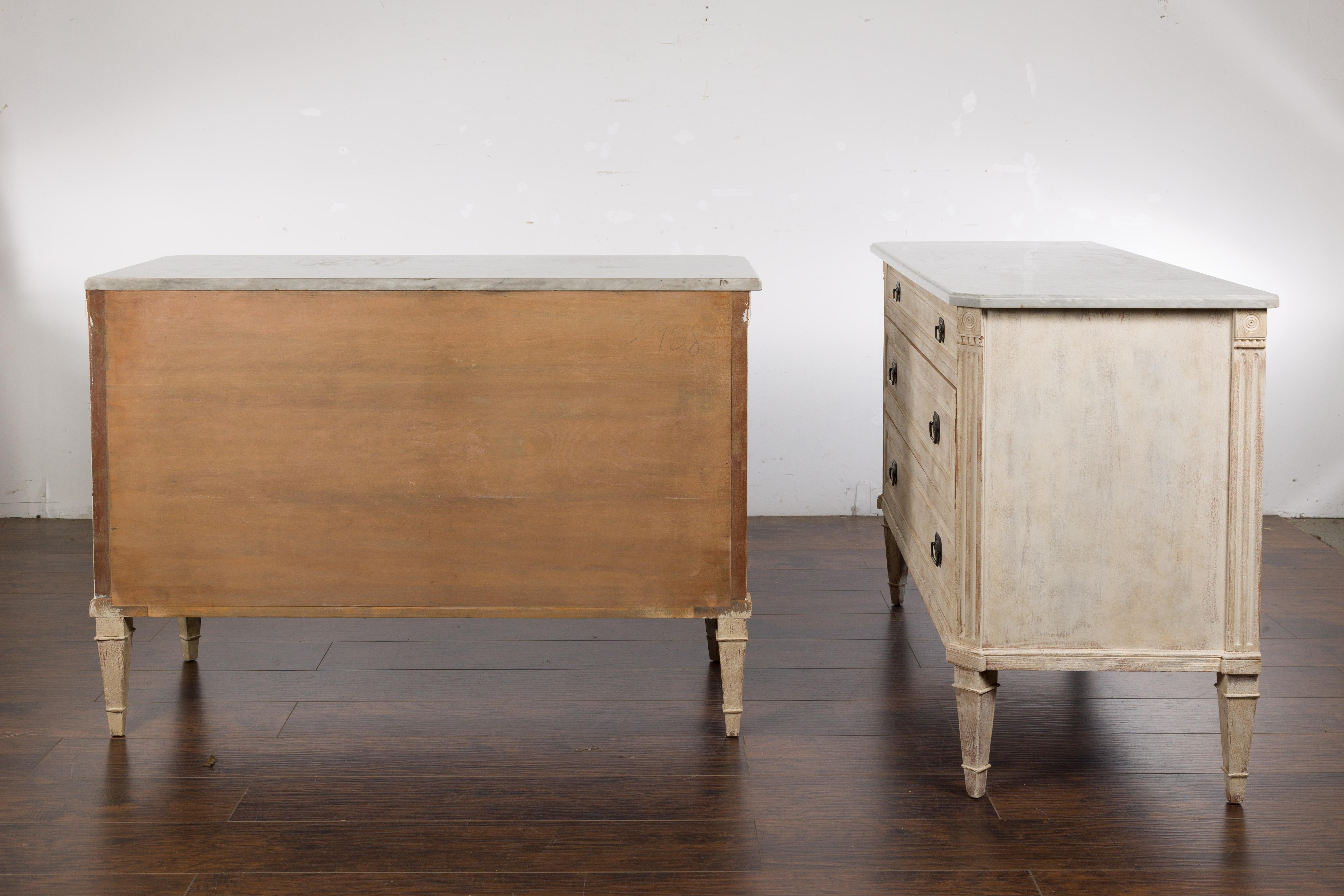Pair of French Neoclassical Style 1930s Painted Chests with Marble Tops For Sale 14