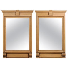 Pair of French Neoclassical Style 19th Century Limed Oak Trumeau Mirrors