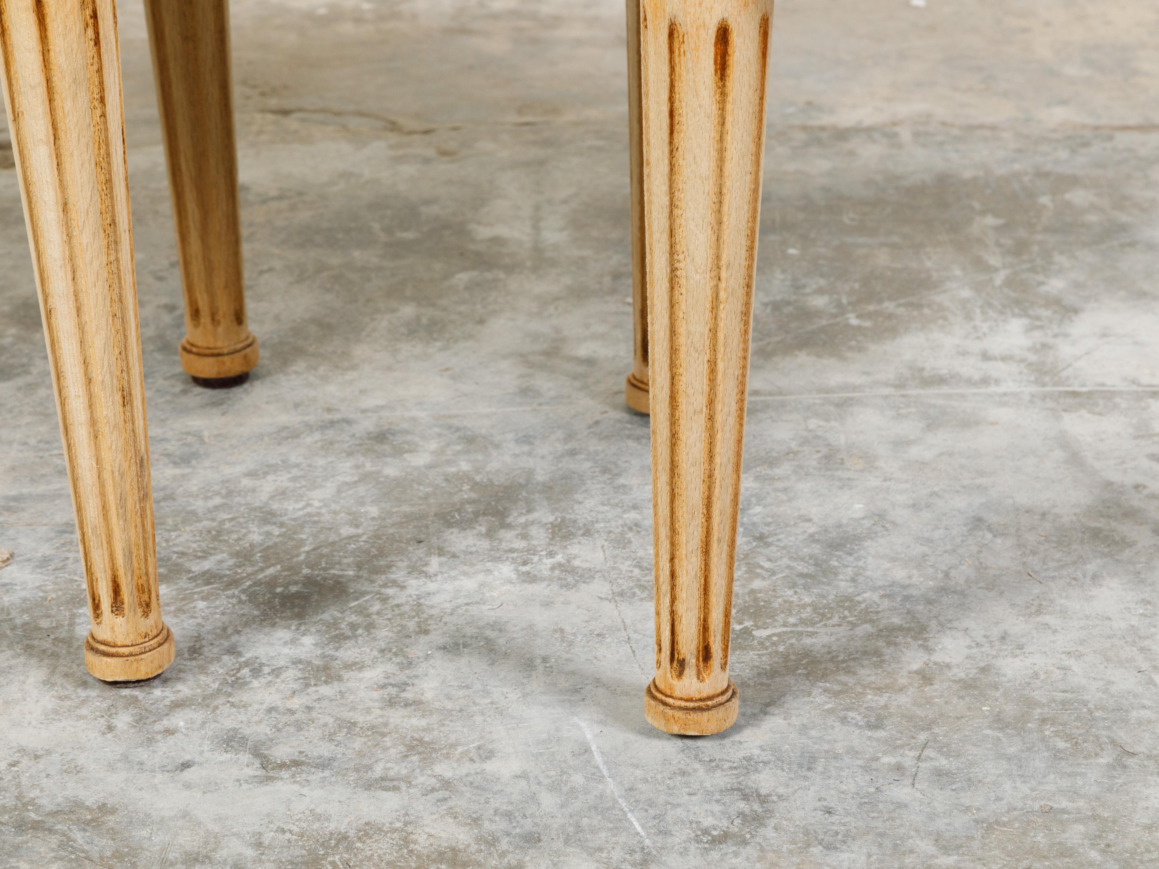 Pair of French Neoclassical Style Bleached Wood Stools with New Upholstery For Sale 5