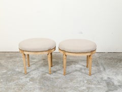 Pair of French Neoclassical Style Bleached Wood Stools with New Upholstery