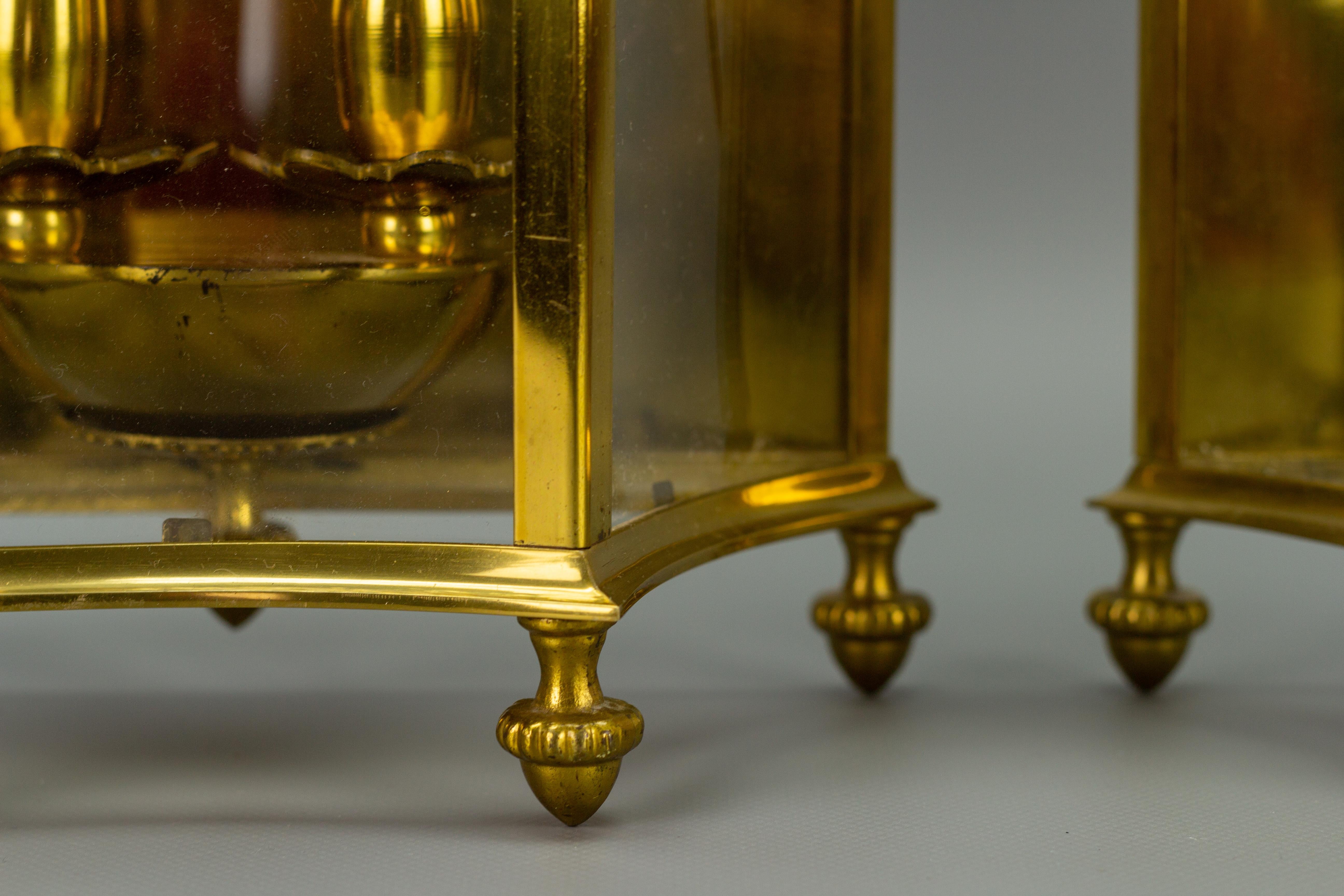 Pair of French Neoclassical Style Brass and Glass Two-Light Wall Lanterns For Sale 4