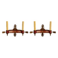 Pair of French Neoclassical Style Bronze and Tole Sconces