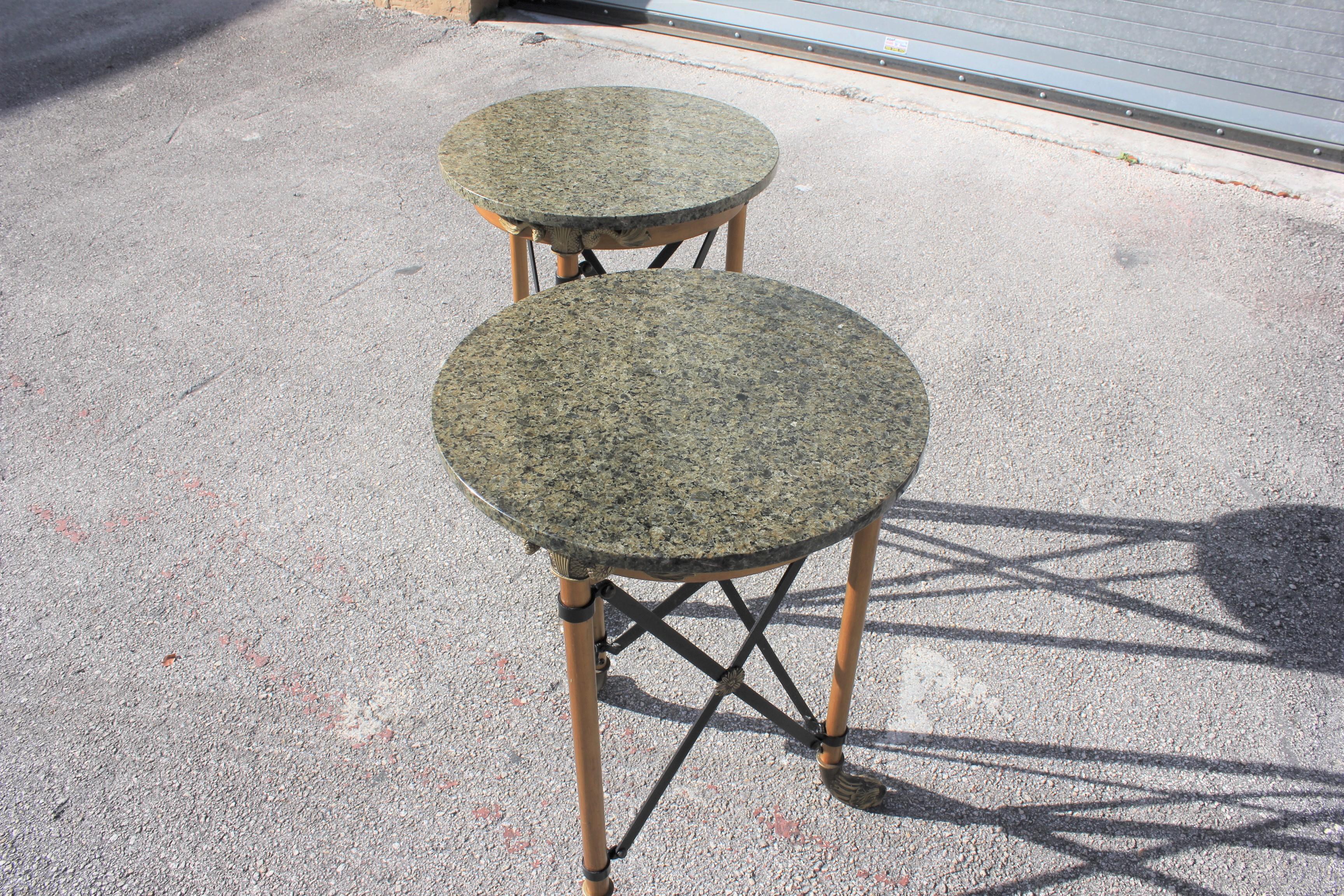 Pair of French Neoclassical Style Bronze Side Table or Accent Table Marble Top 5