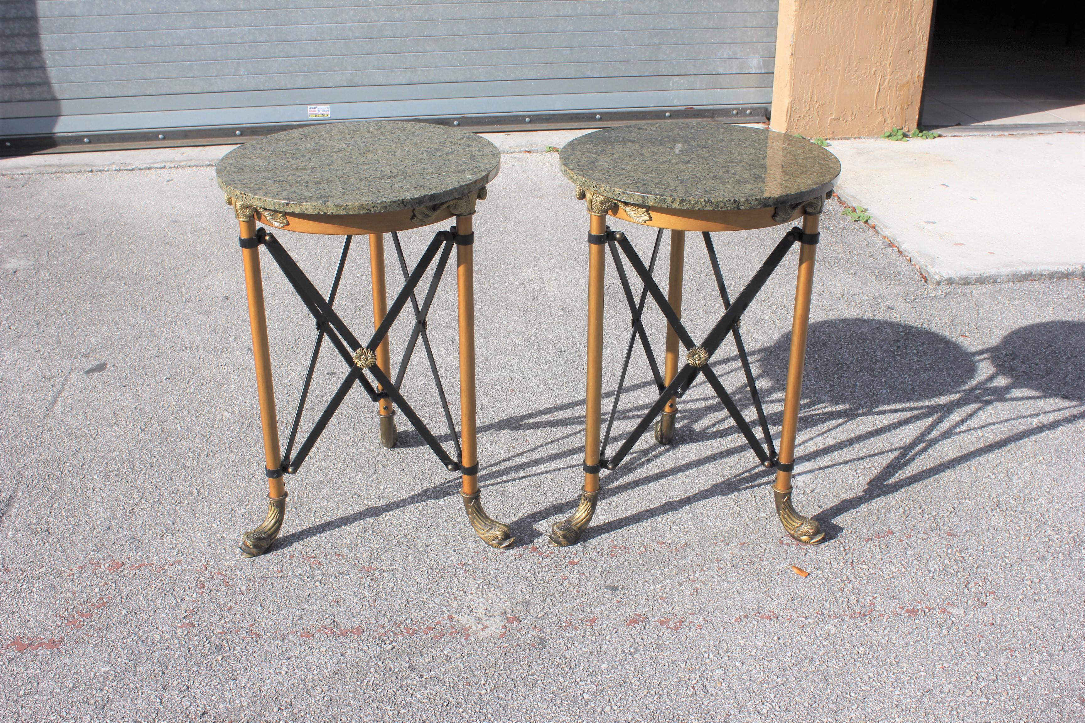 Pair of French Neoclassical Style Bronze Side Table or Accent Table Marble Top 8