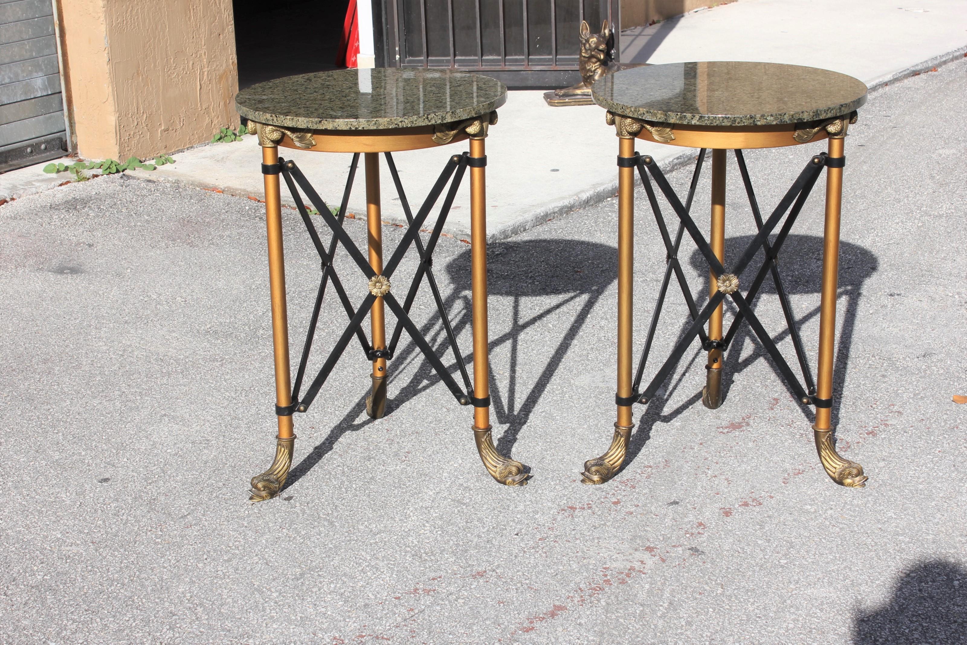 Pair of French Neoclassical Style Bronze Side Table or Accent Table Marble Top 9