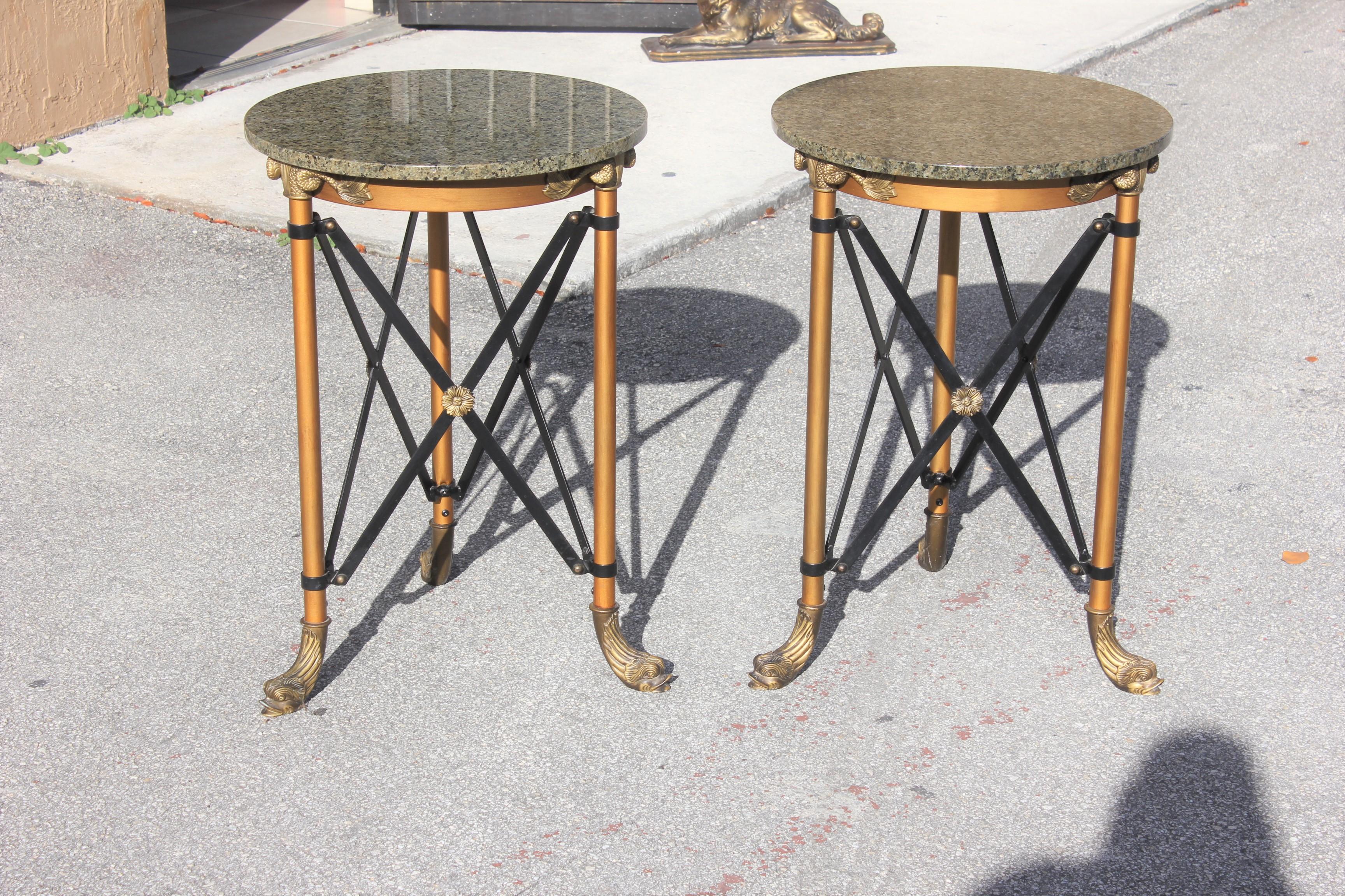 Pair of French Neoclassical Style Bronze Side Table or Accent Table Marble Top In Good Condition In Hialeah, FL
