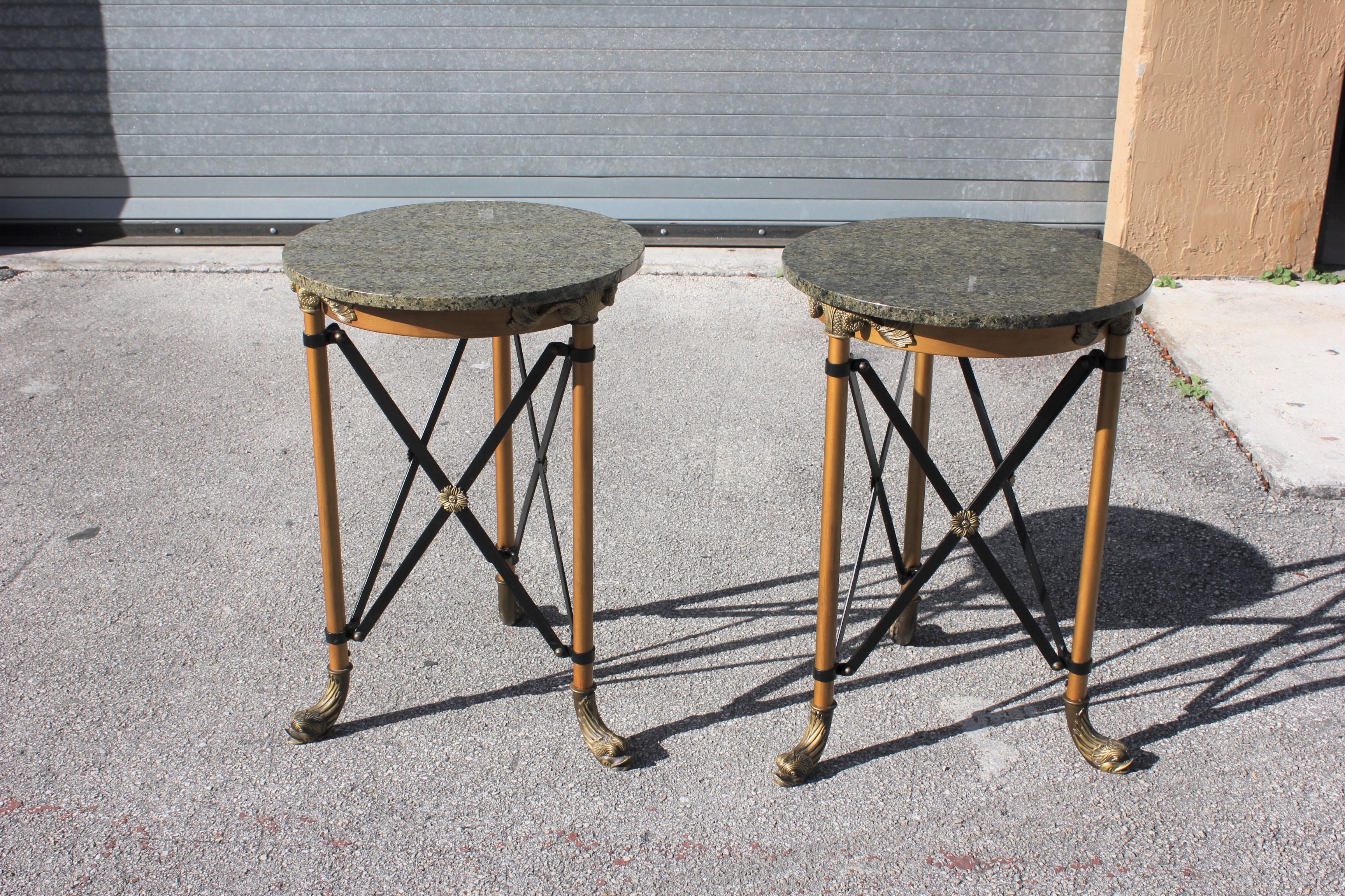 Pair of French Neoclassical Style Bronze Side Table or Accent Table Marble Top 1