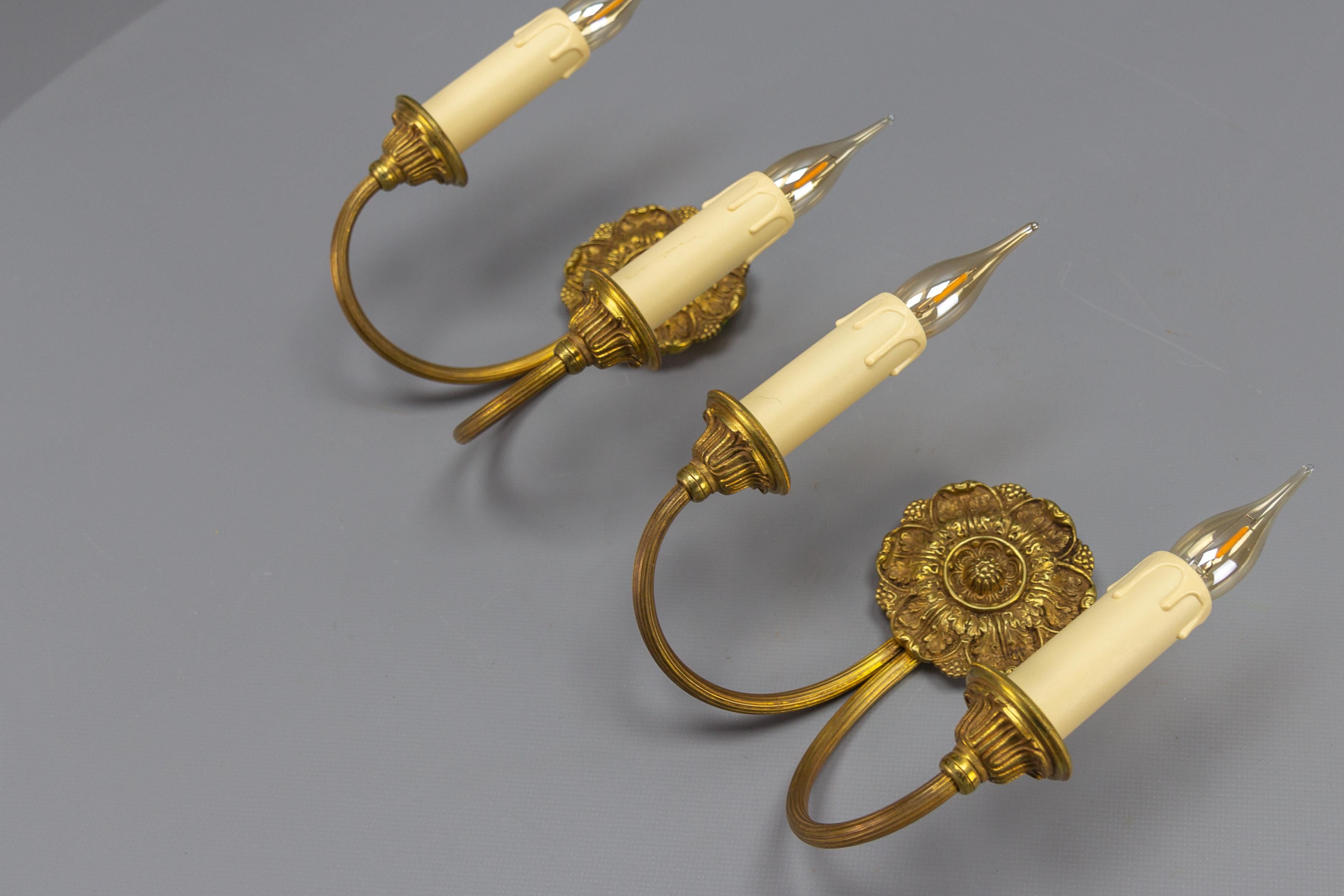 Pair of French Neoclassical Style Bronze Twin Arm Sconces, ca 1920 For Sale 9