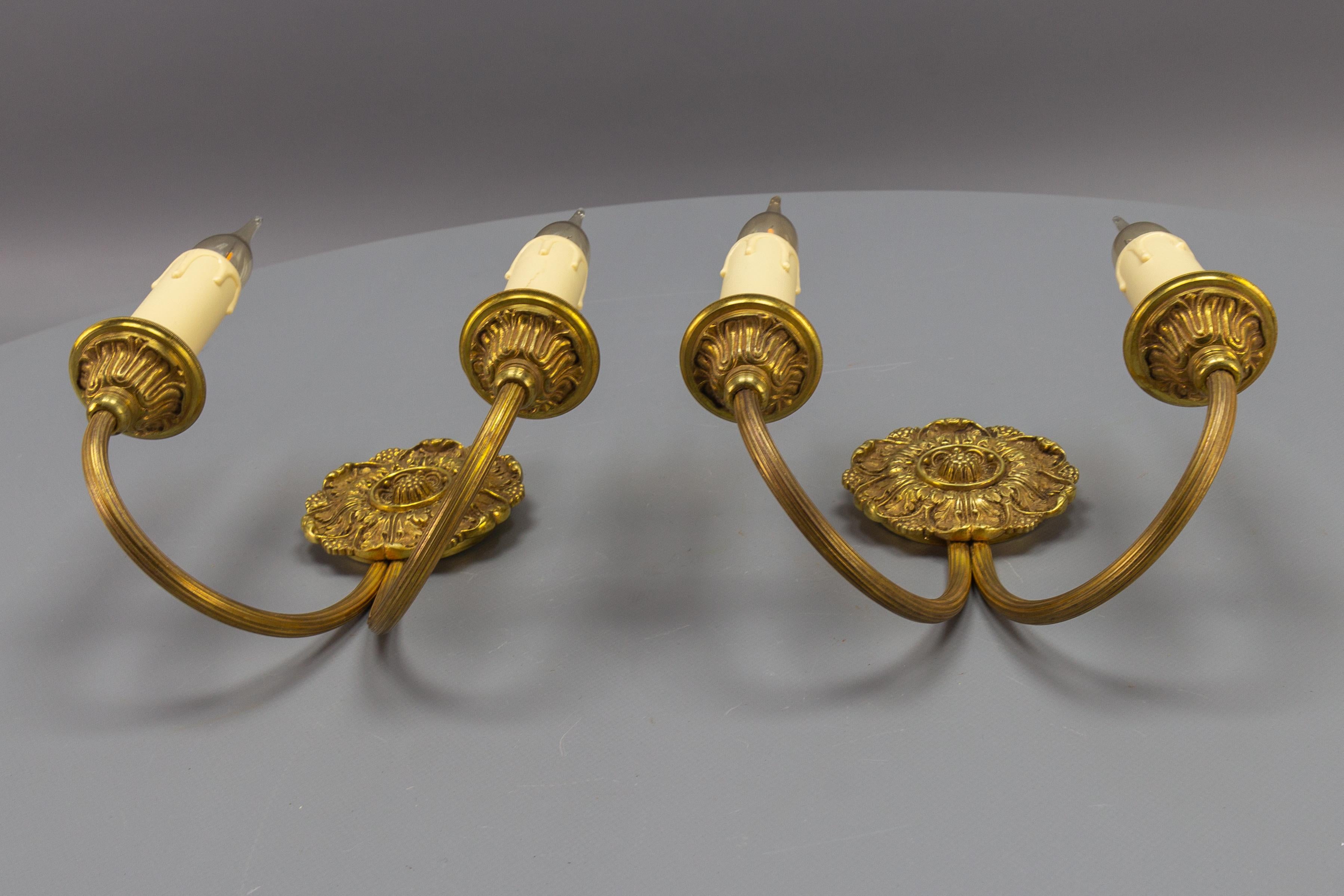 Pair of French Neoclassical Style Bronze Twin Arm Sconces, ca 1920 For Sale 10