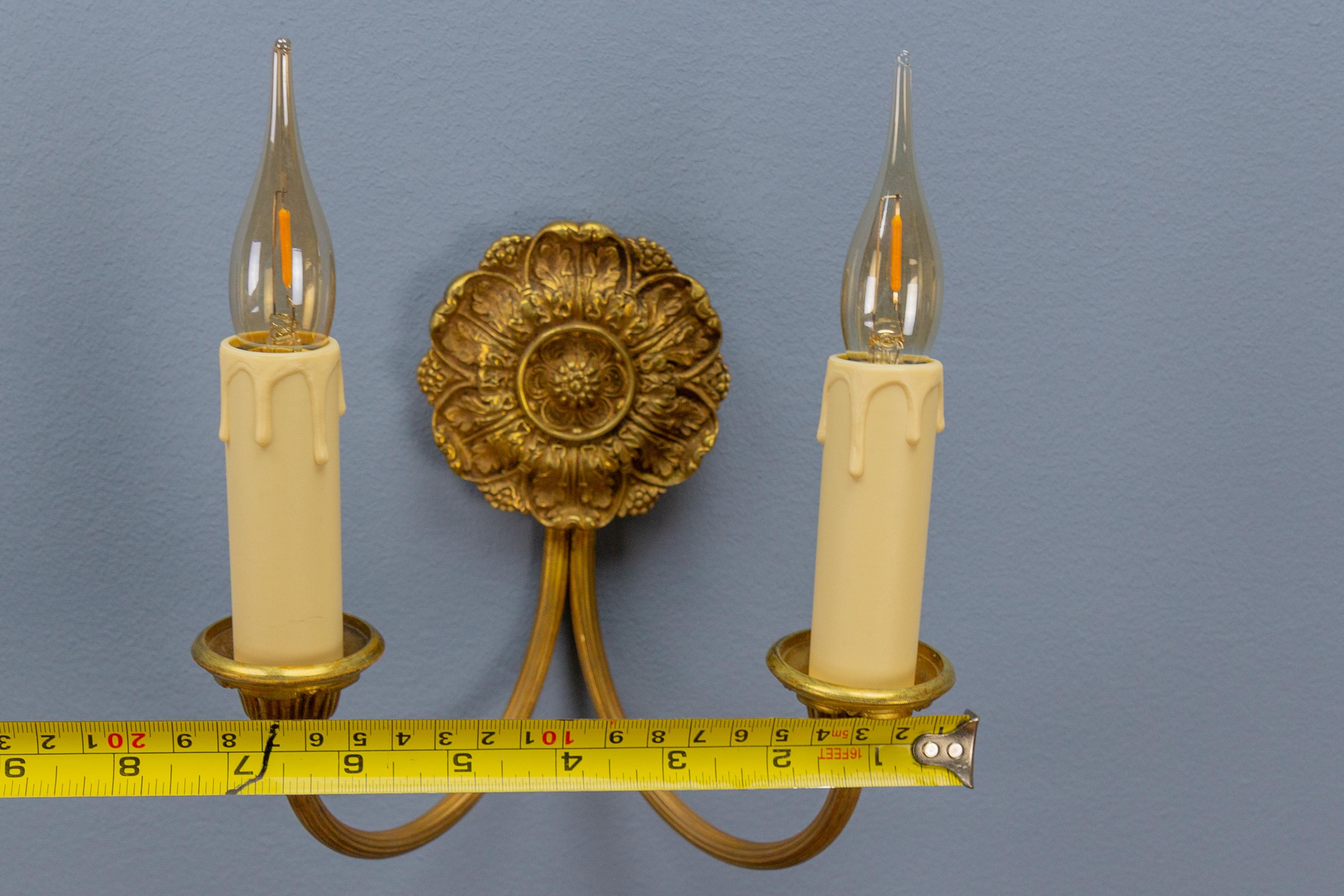 Pair of French Neoclassical Style Bronze Twin Arm Sconces, ca 1920 For Sale 14