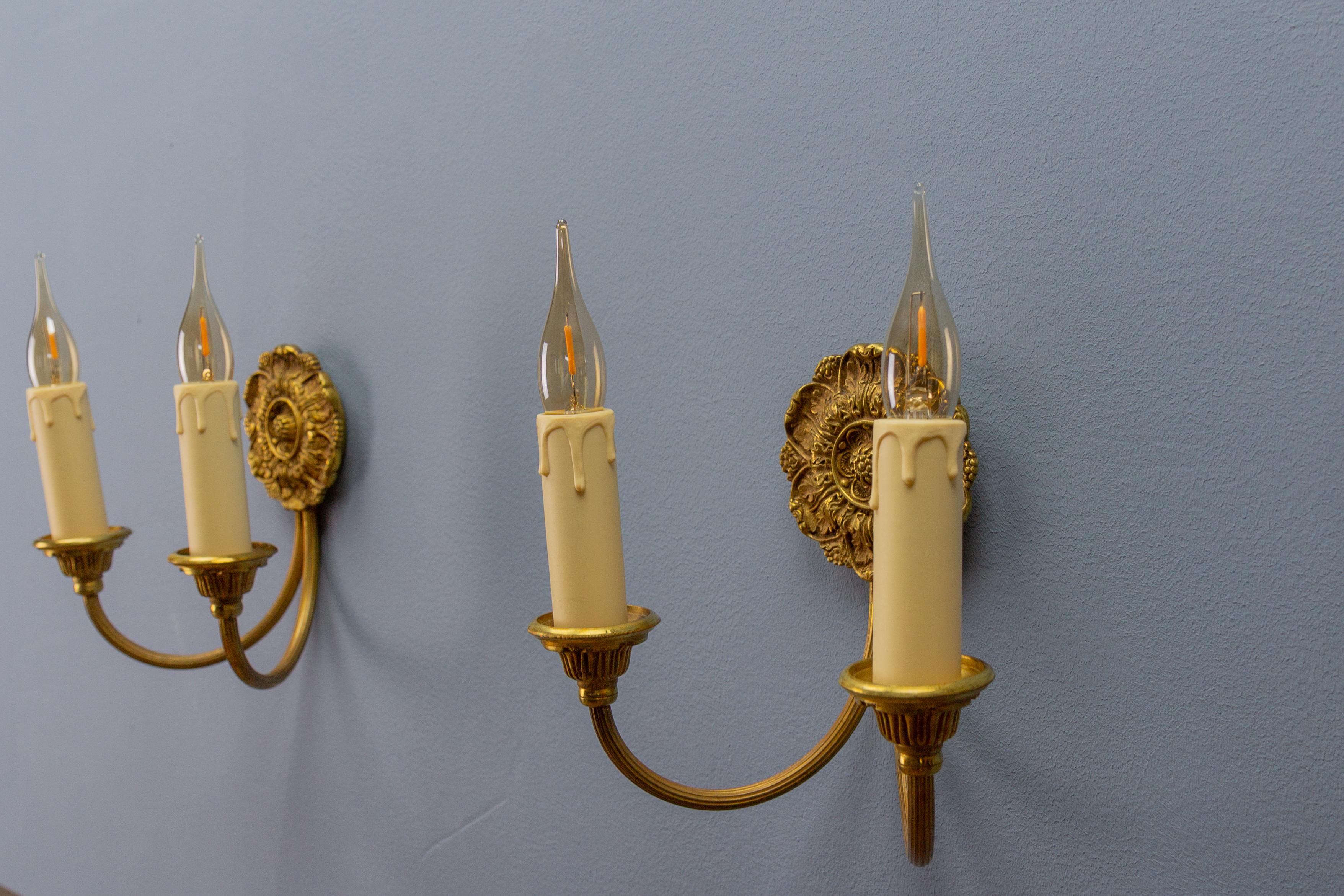 Pair of French Neoclassical Style Bronze Twin Arm Sconces, ca 1920 For Sale 2