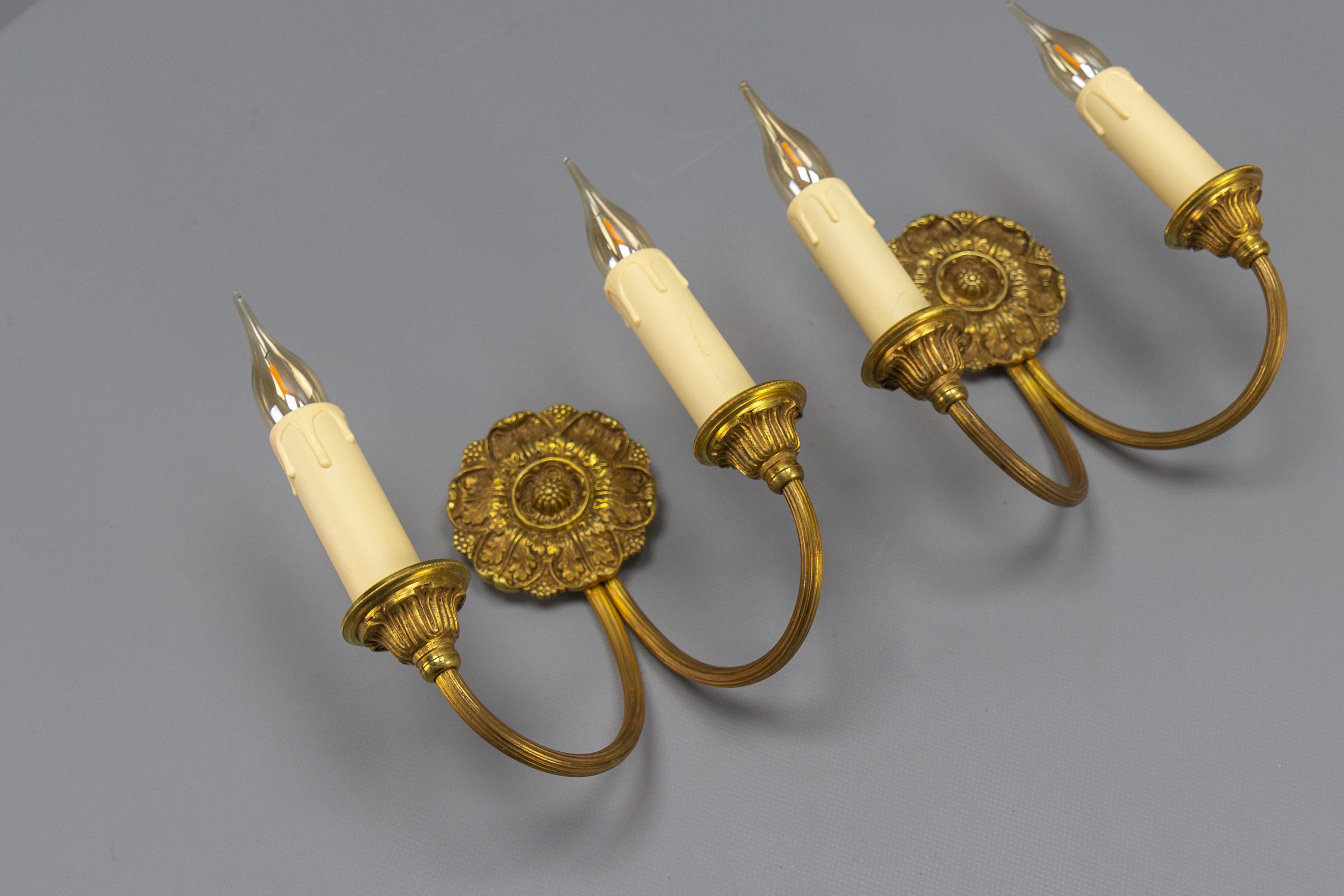 Pair of French Neoclassical Style Bronze Twin Arm Sconces, ca 1920 For Sale 5