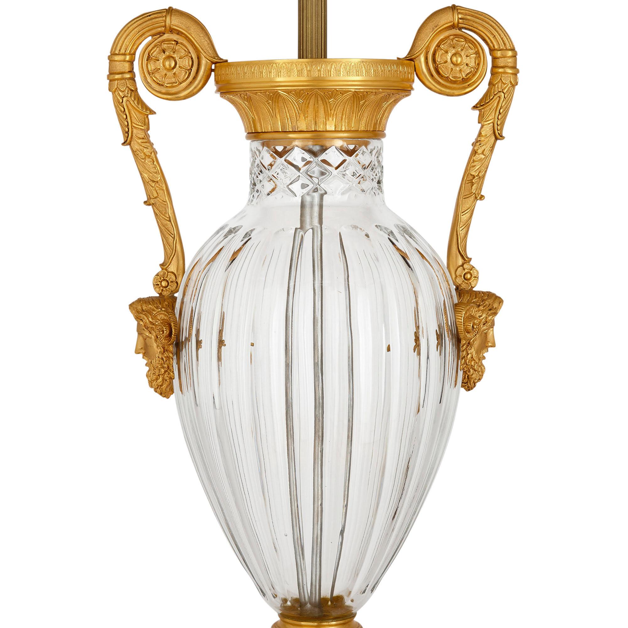 Louis XVI Pair of French Neoclassical Style Gilt Bronze and Cut Glass Lamps For Sale