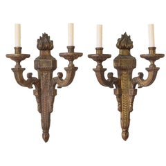 Pair of French Neoclassical Style Giltwood 2-Arm Wall Sconces Early 20th Century