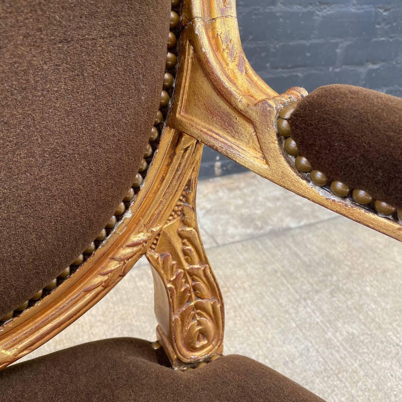 Pair of French Neoclassical-Style Giltwood Armchairs For Sale 8