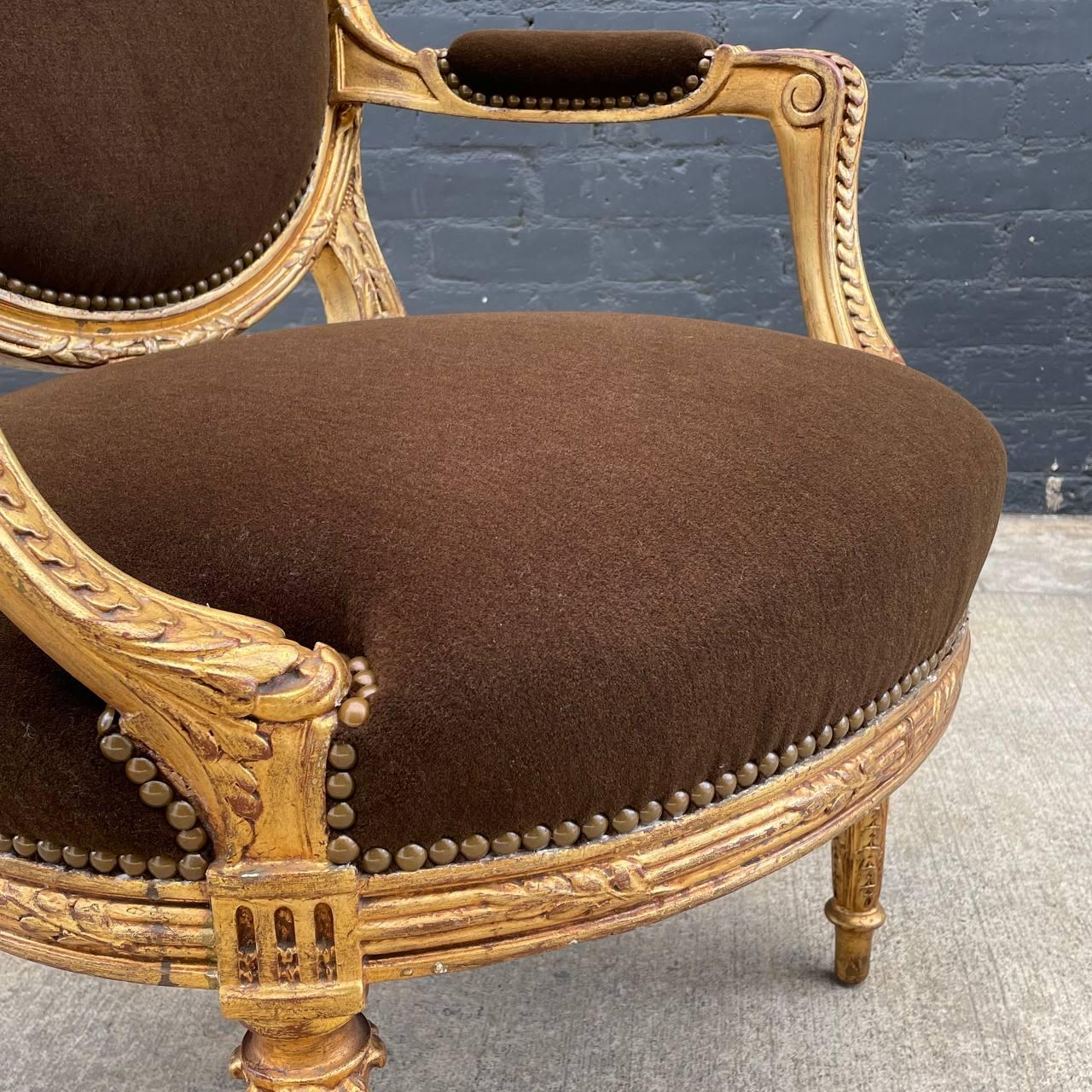 Pair of French Neoclassical-Style Giltwood Armchairs For Sale 10