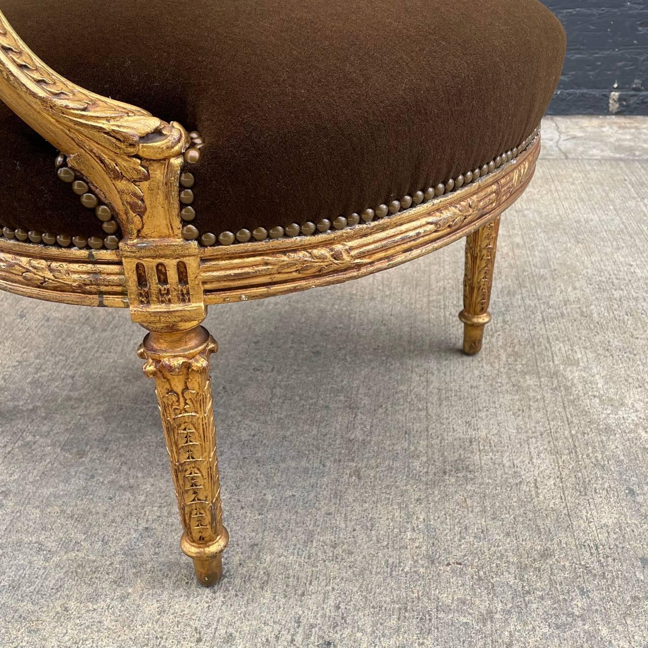 Pair of French Neoclassical-Style Giltwood Armchairs For Sale 11