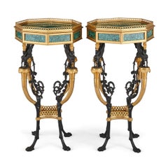 Pair of French Neoclassical Style Malachite and Gilt Bronze Side Tables