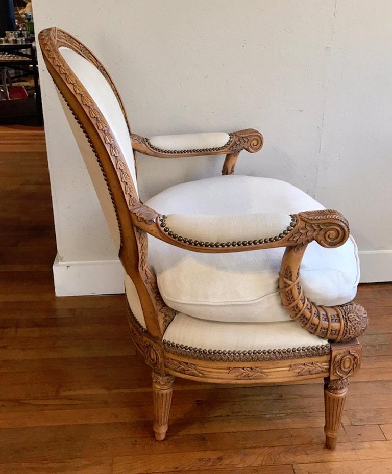 Pair of French Neoclassical Style Medallion Back Bergère Chairs For