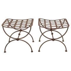 Pair of French Neoclassical Style Mid 20th Century Iron Stools or Tabourets