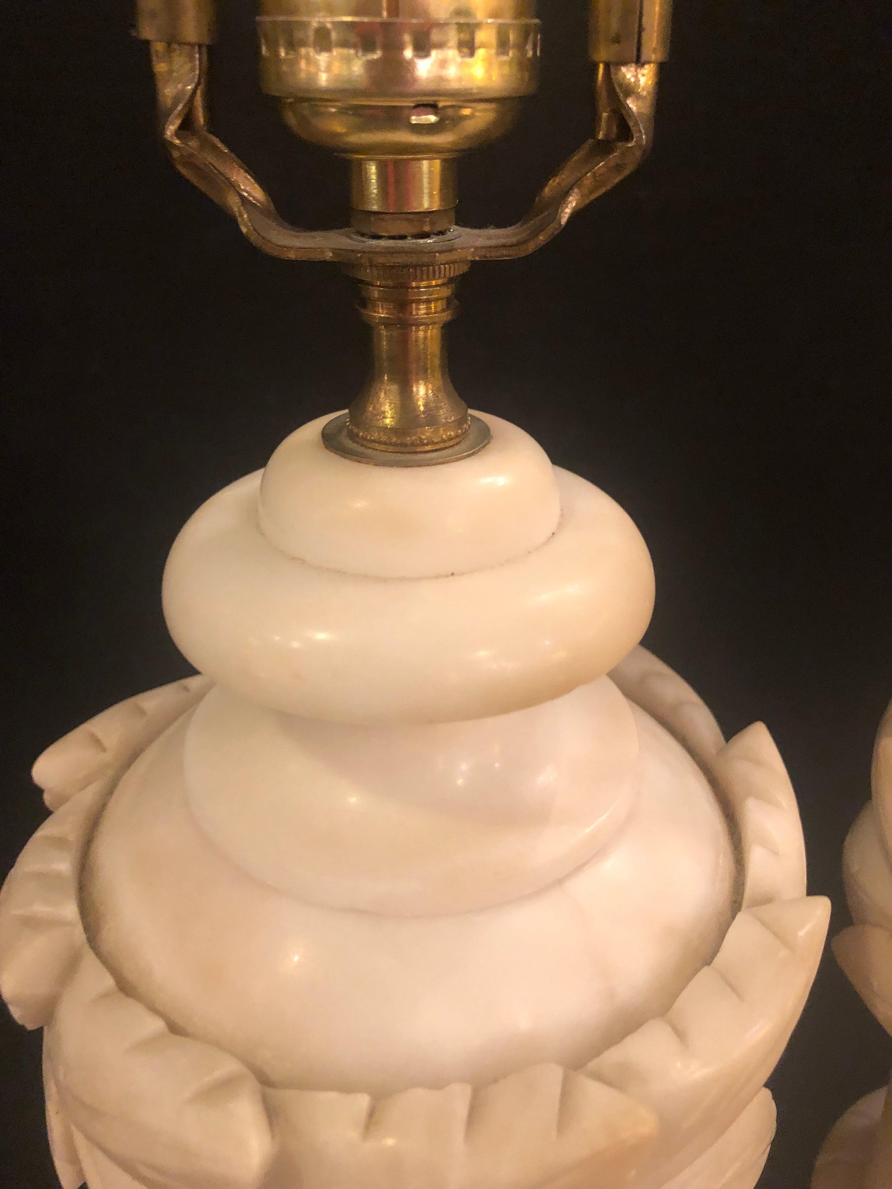 Pair of French Neoclassical Style Off-White Alabaster Urn Shaped Table Lamps 8