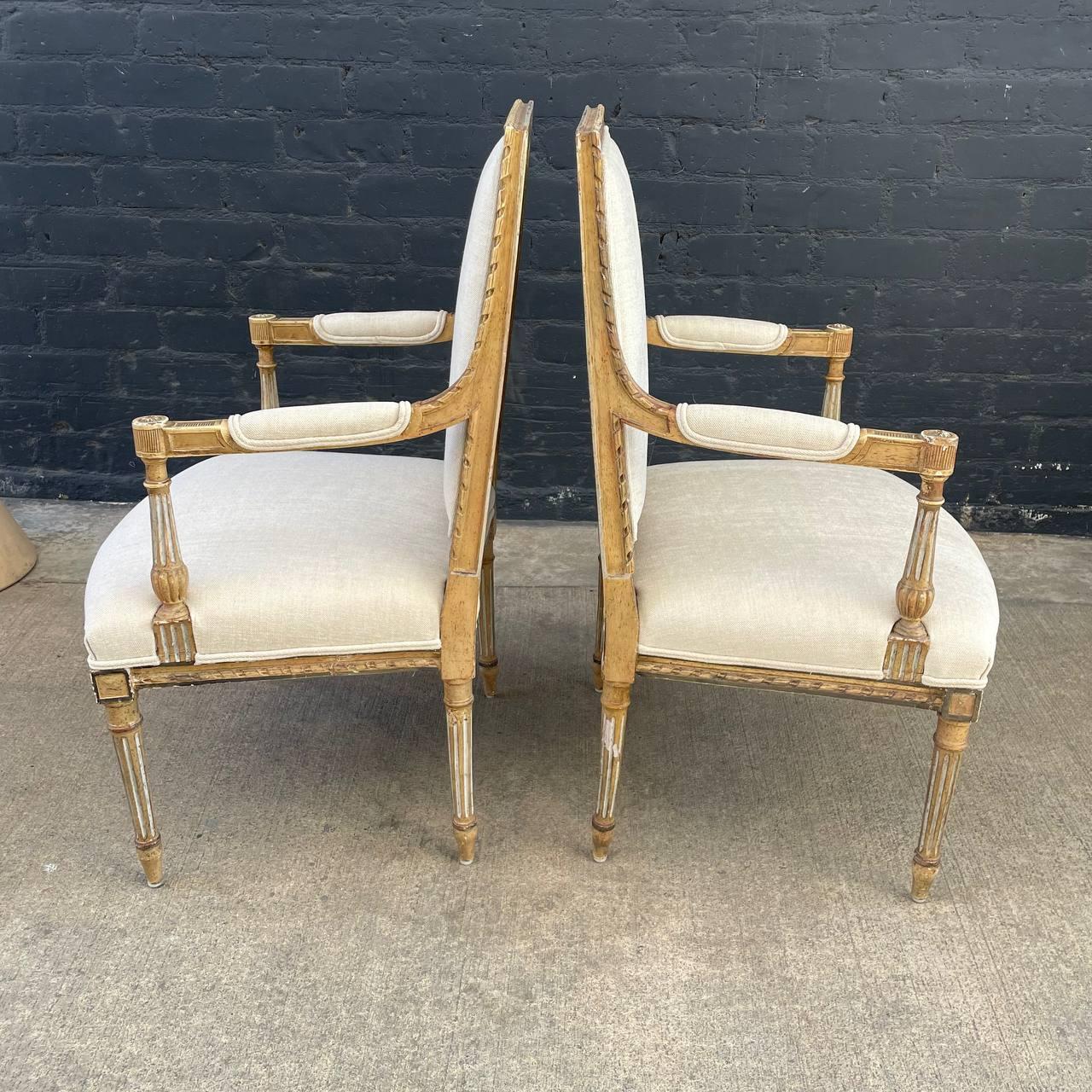 Pair Of French Neoclassical-Style Painted Armchairs  In Good Condition In Los Angeles, CA