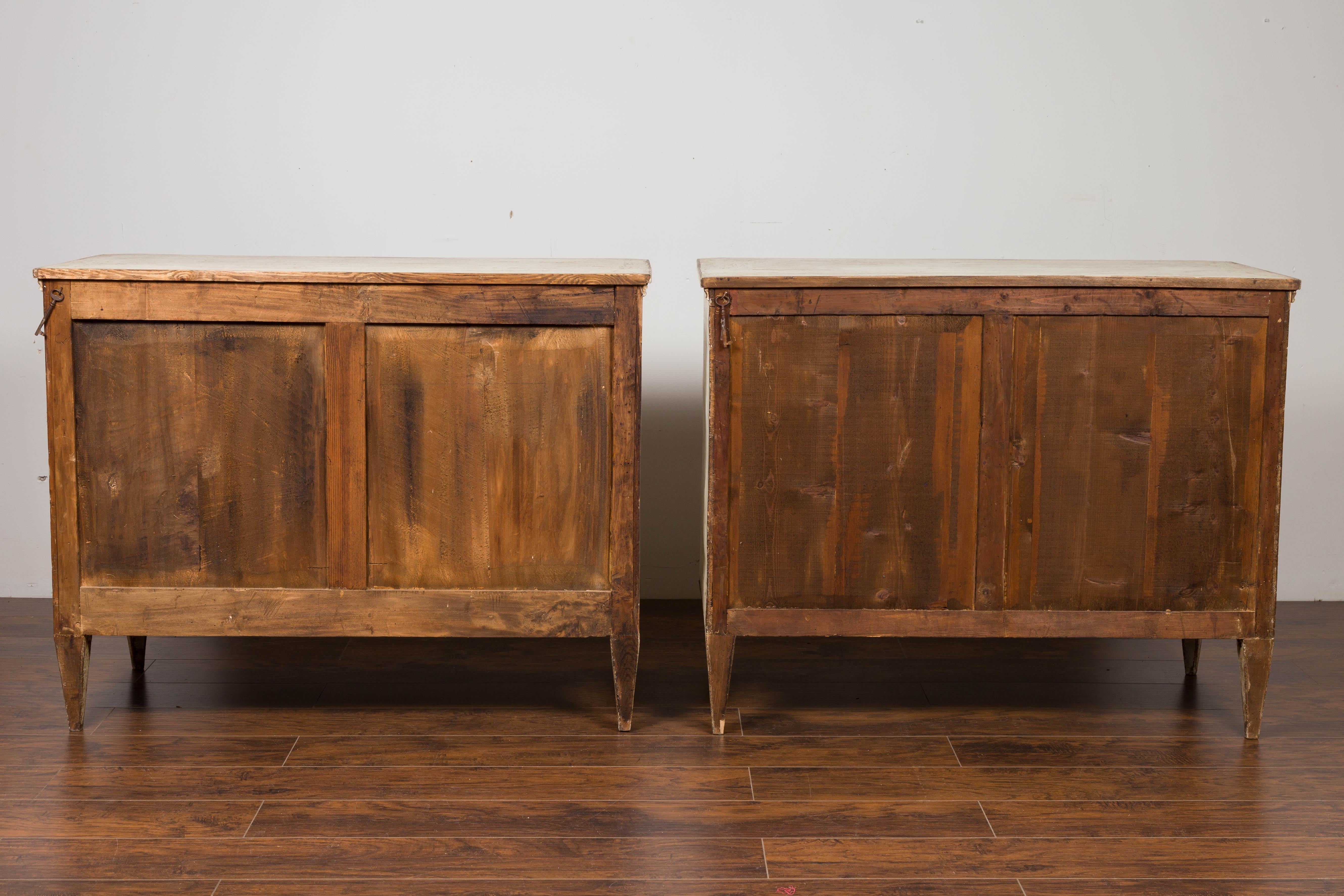 Pair of French Neoclassical Style Painted Three-Drawer Commodes, circa 1860 5