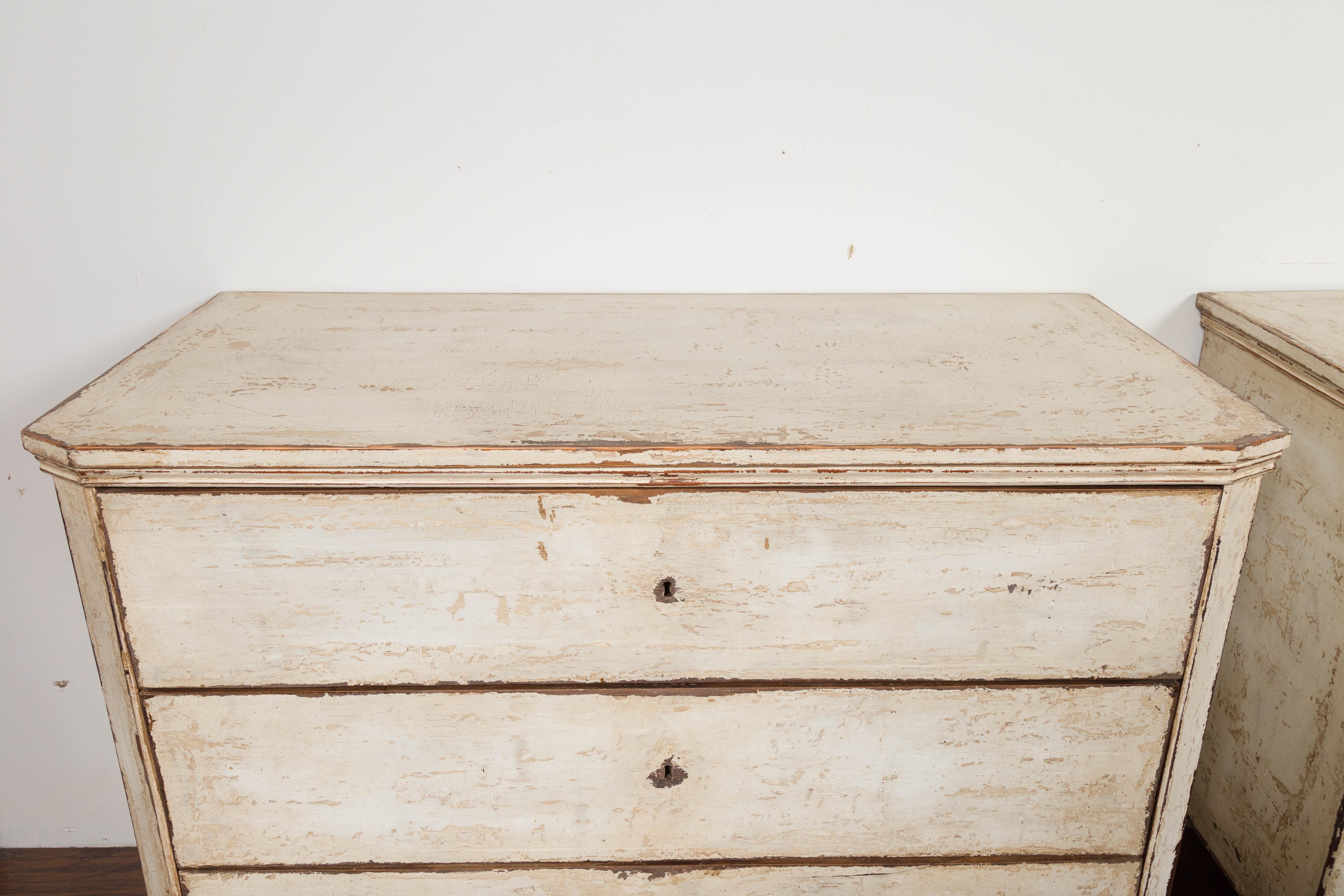 Pair of French Neoclassical Style Painted Three-Drawer Commodes, circa 1860 7