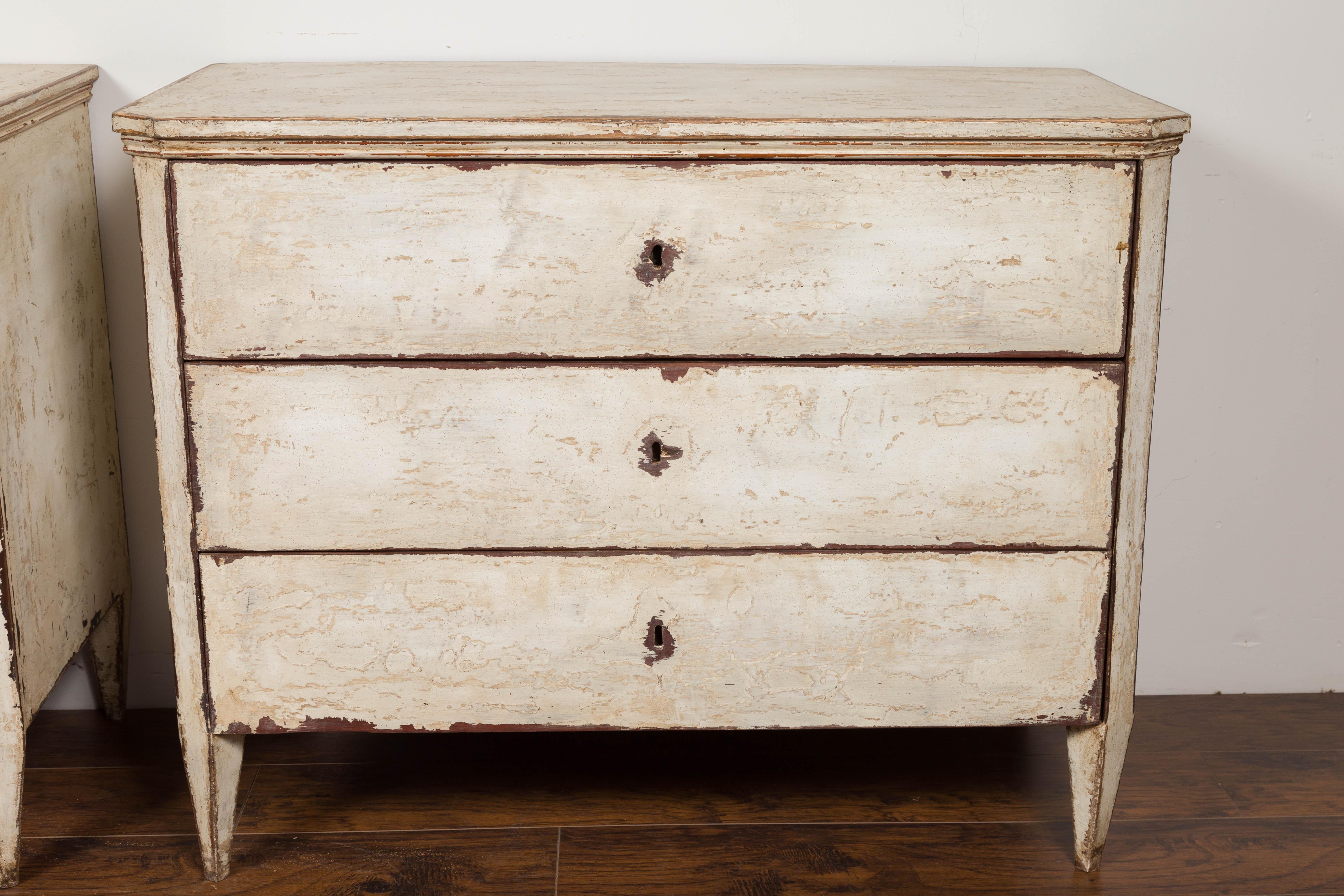 Pair of French Neoclassical Style Painted Three-Drawer Commodes, circa 1860 10