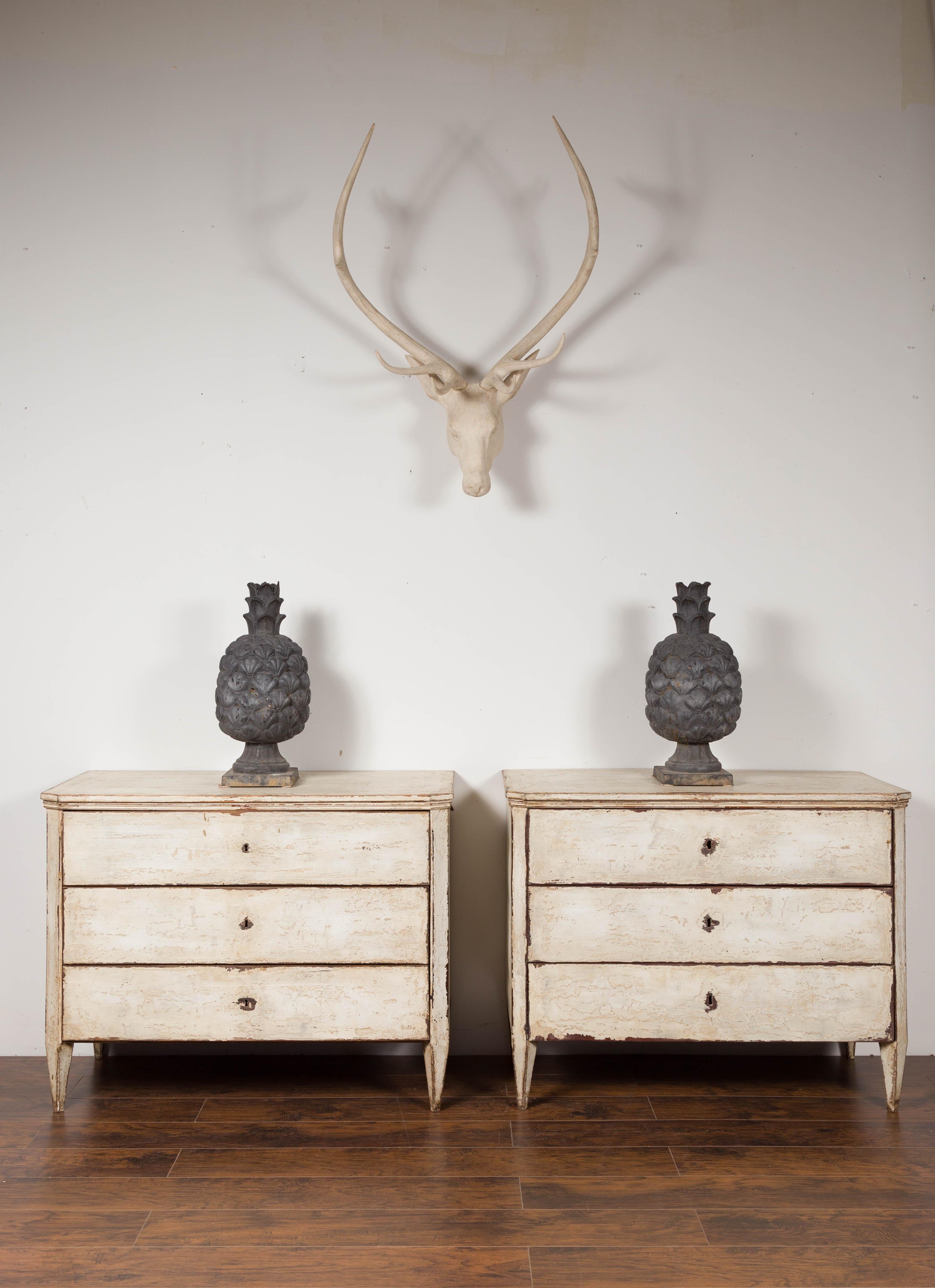 Pair of French Neoclassical Style Painted Three-Drawer Commodes, circa 1860 In Good Condition In Atlanta, GA