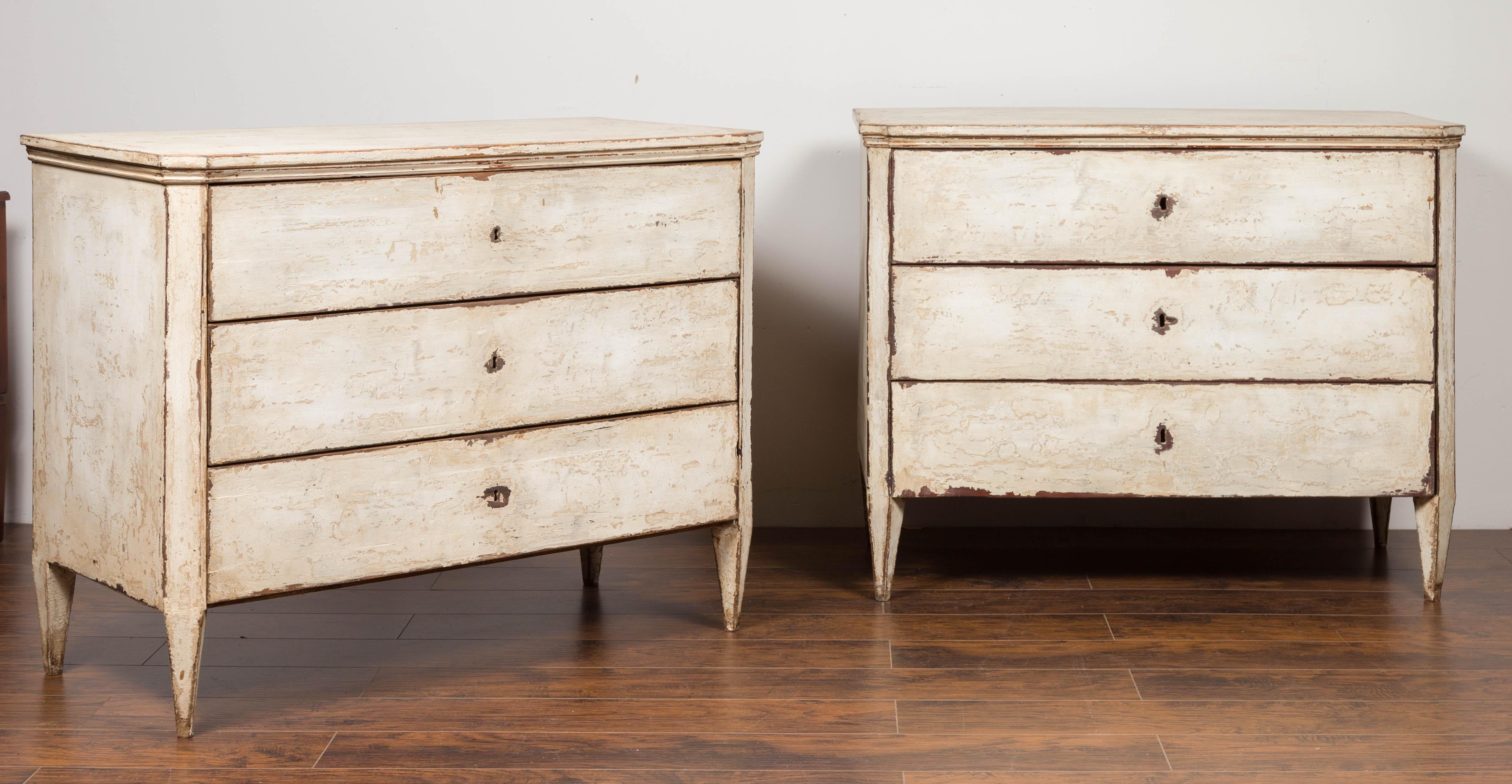 19th Century Pair of French Neoclassical Style Painted Three-Drawer Commodes, circa 1860