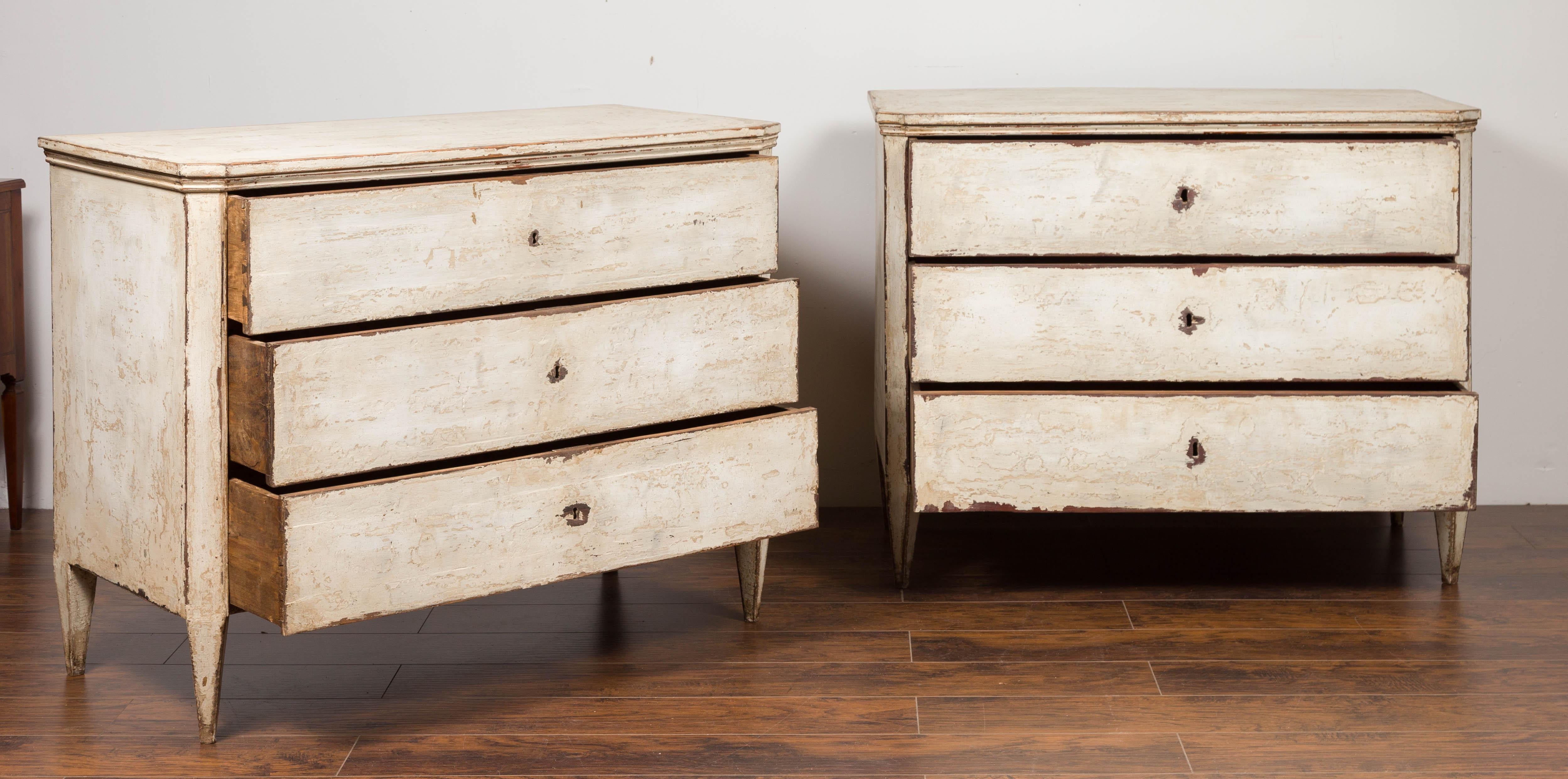 Wood Pair of French Neoclassical Style Painted Three-Drawer Commodes, circa 1860