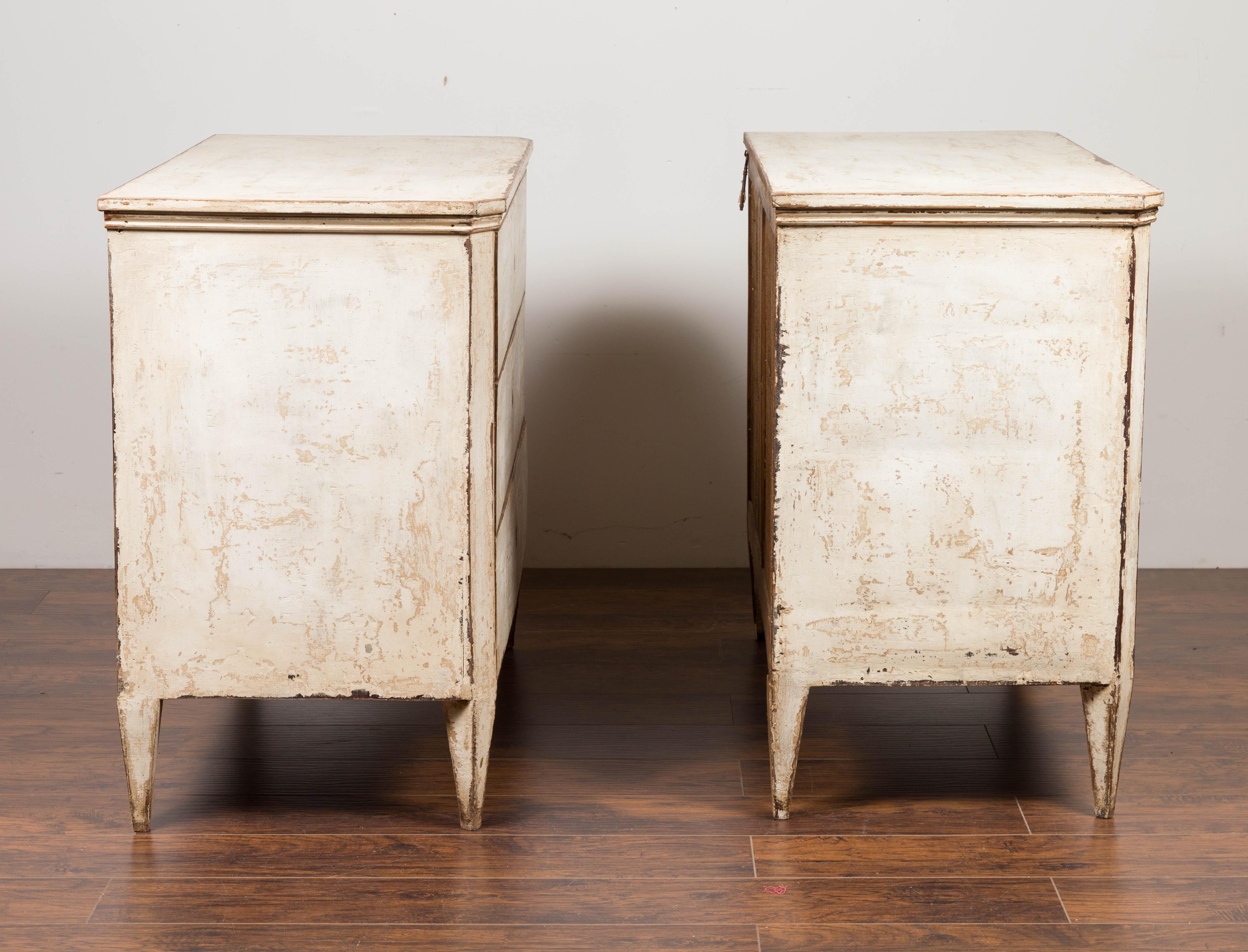 Pair of French Neoclassical Style Painted Three-Drawer Commodes, circa 1860 4