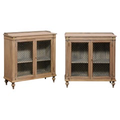 Pair of French Neoclassical Style Pair Console Bookcases w/Wire Front Doors