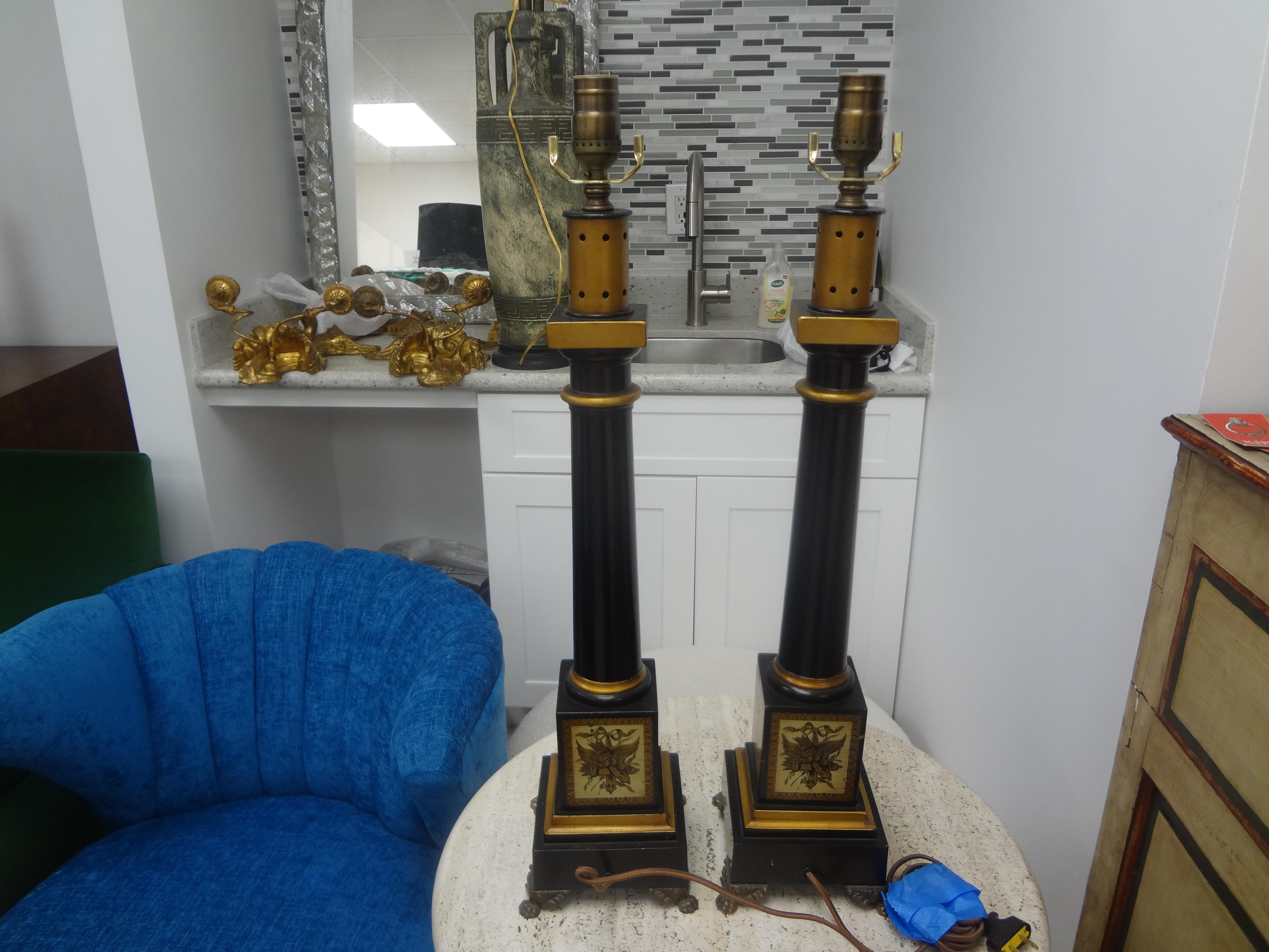 Pair of French Neoclassical Style Tole Lamps 8