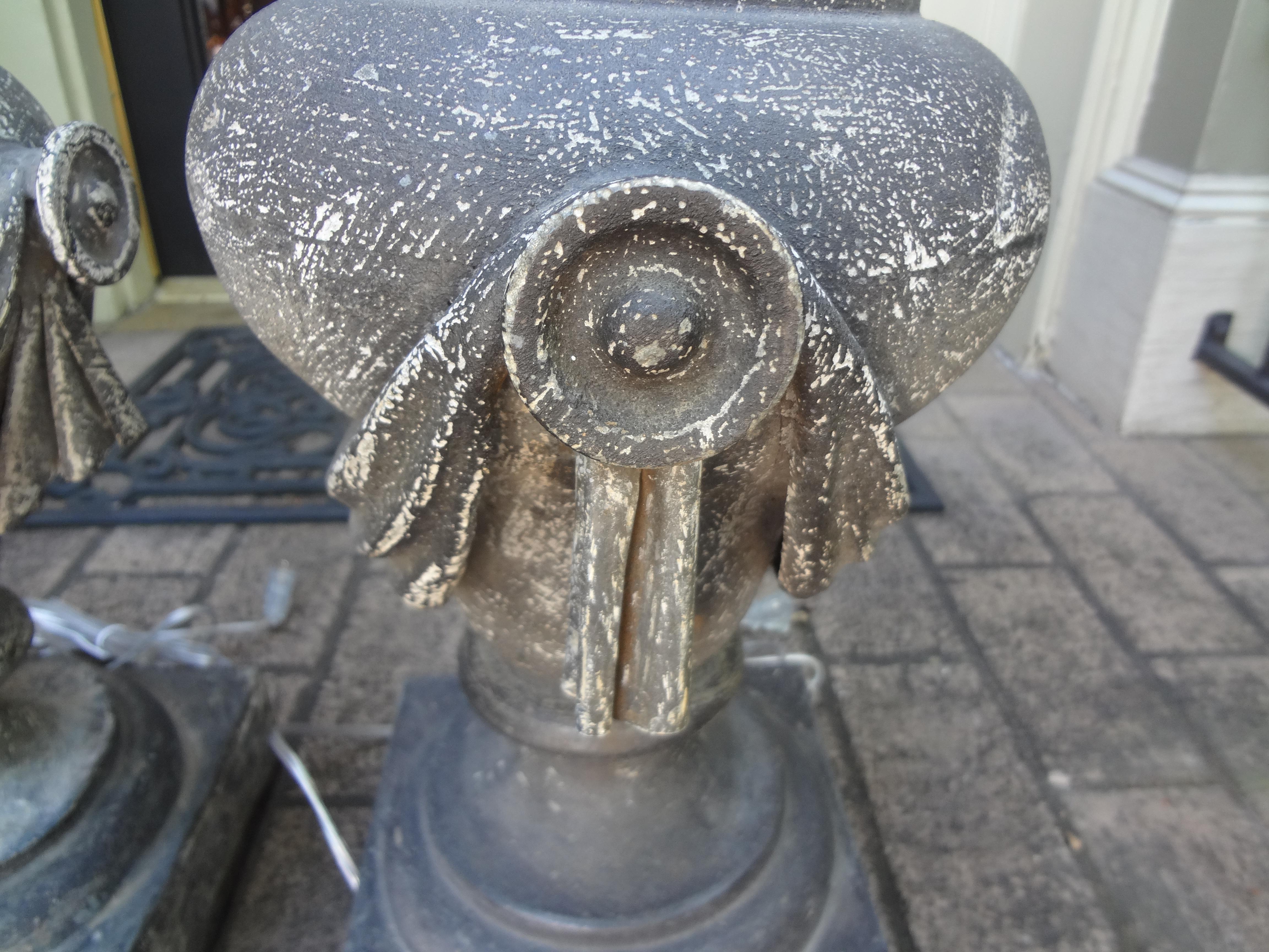 Pair of French Neoclassical Style Zinc Lamps For Sale 5