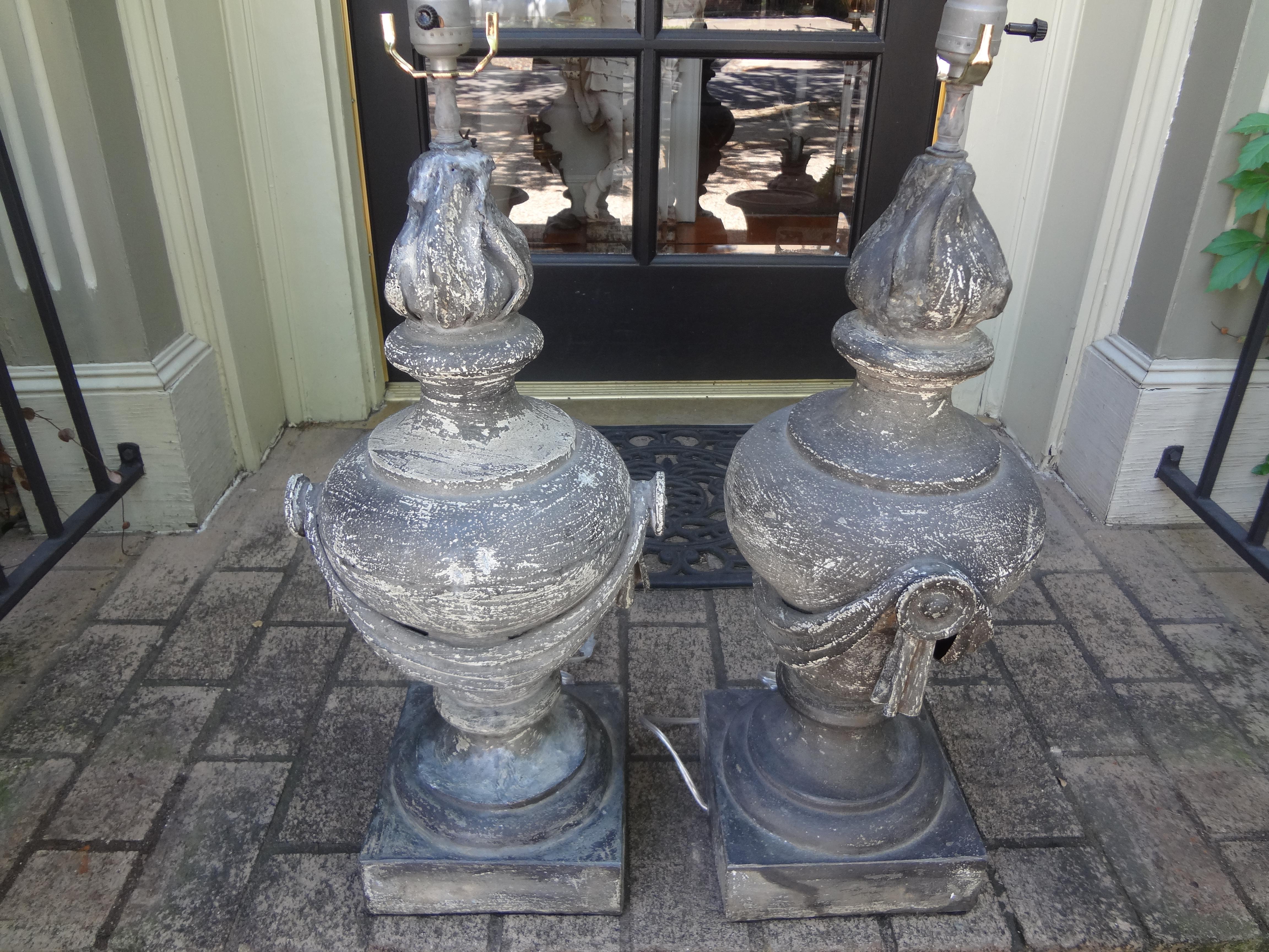 Pair of French Neoclassical Style Zinc Lamps For Sale 8