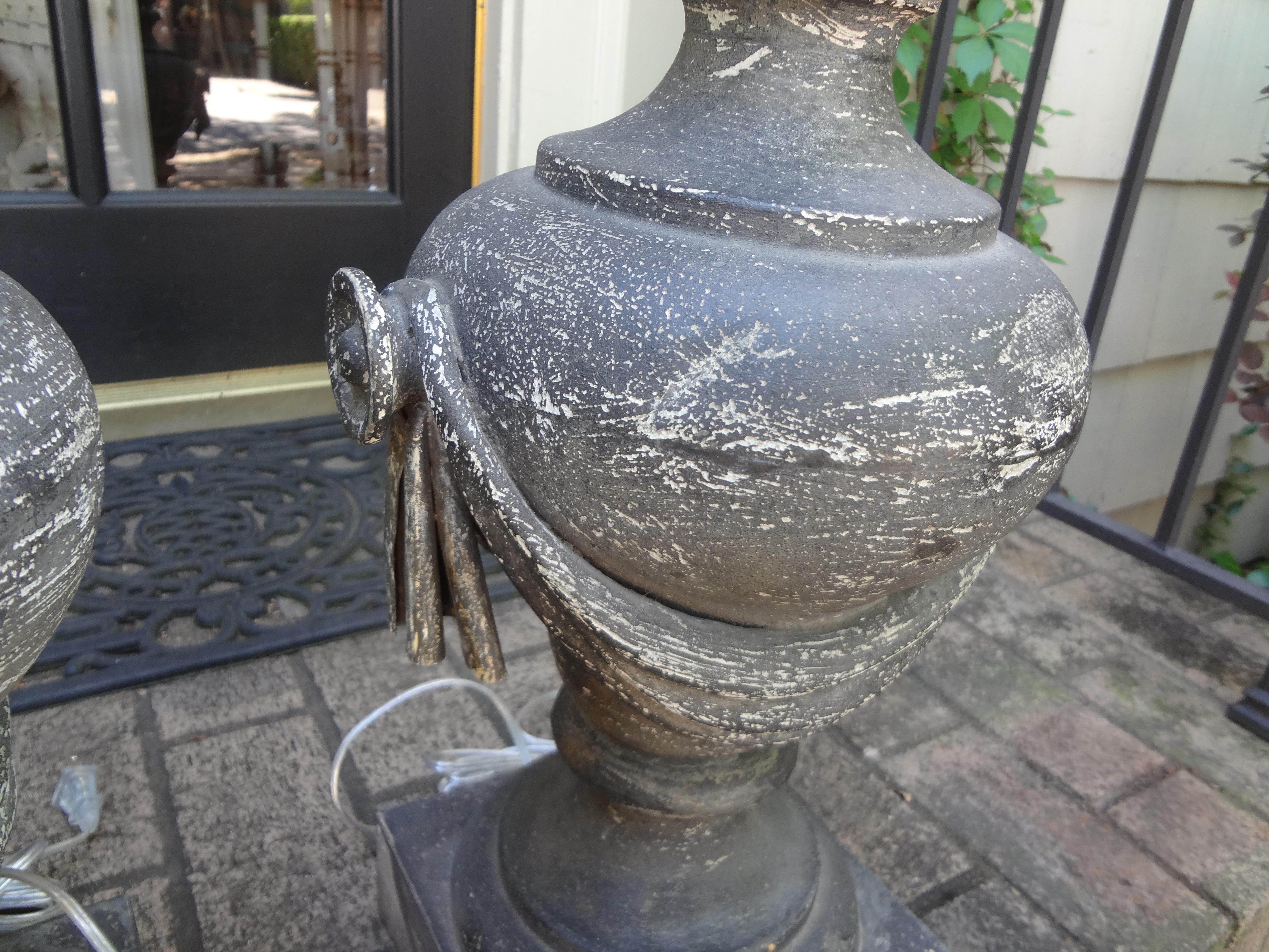 Pair of French Neoclassical Style Zinc Lamps For Sale 2