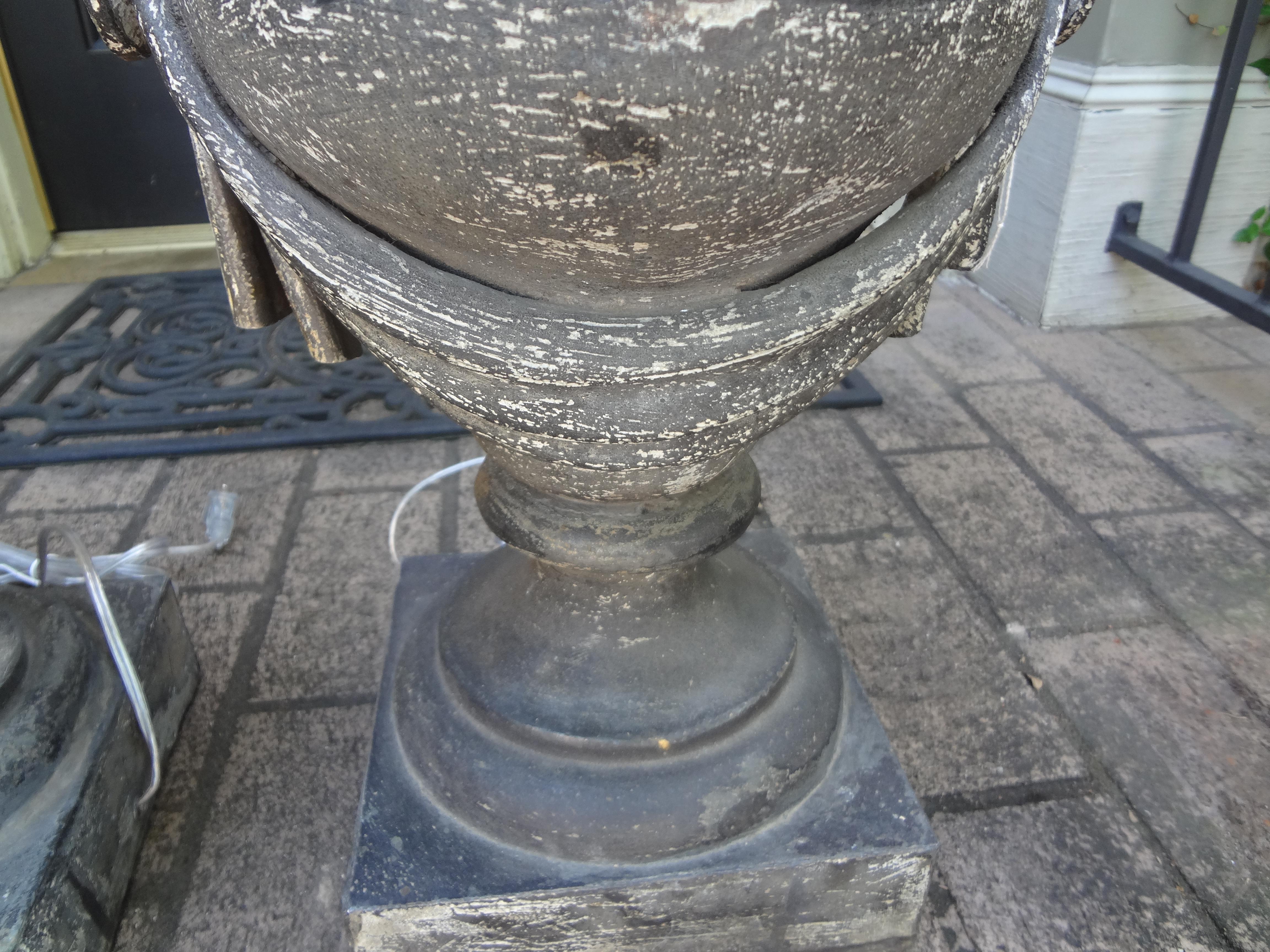 Pair of French Neoclassical Style Zinc Lamps For Sale 3