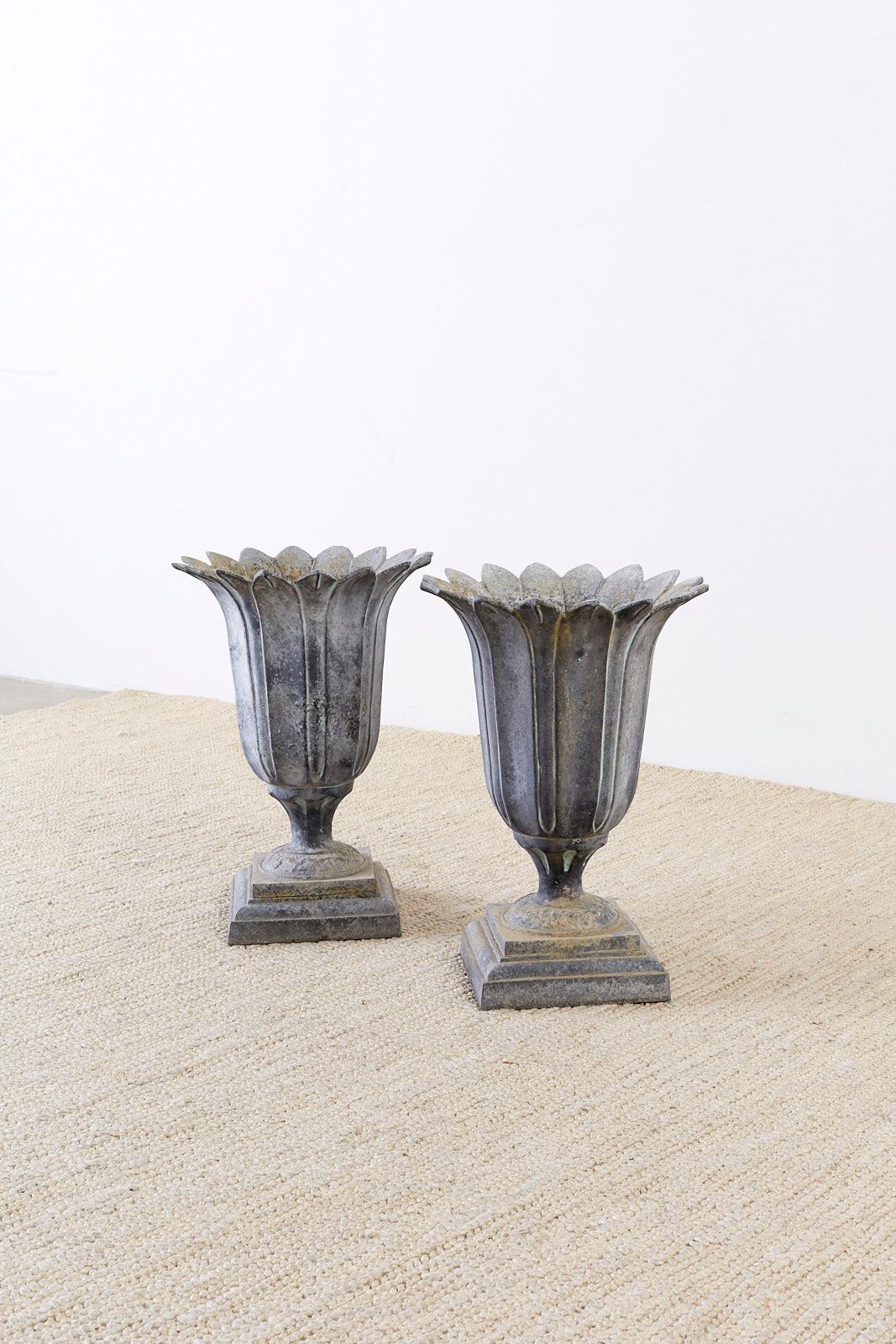 Pair of French Neoclassical Tulip Form Garden Urn Planters 3