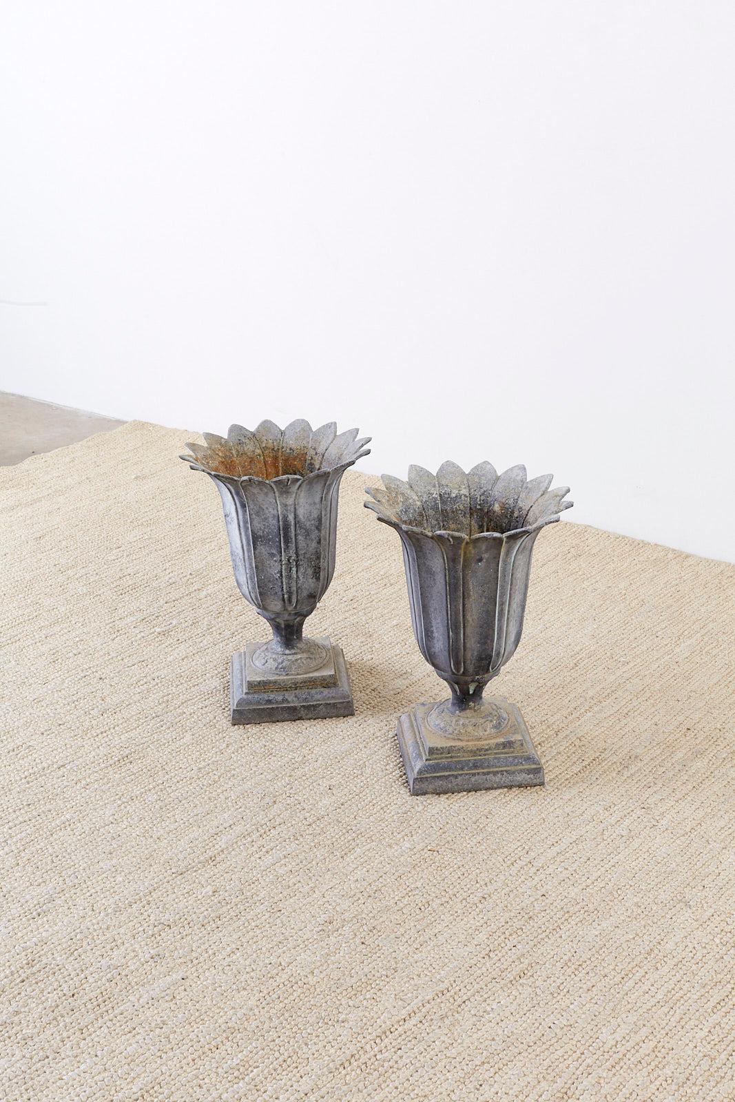 Pair of French Neoclassical Tulip Form Garden Urn Planters 4